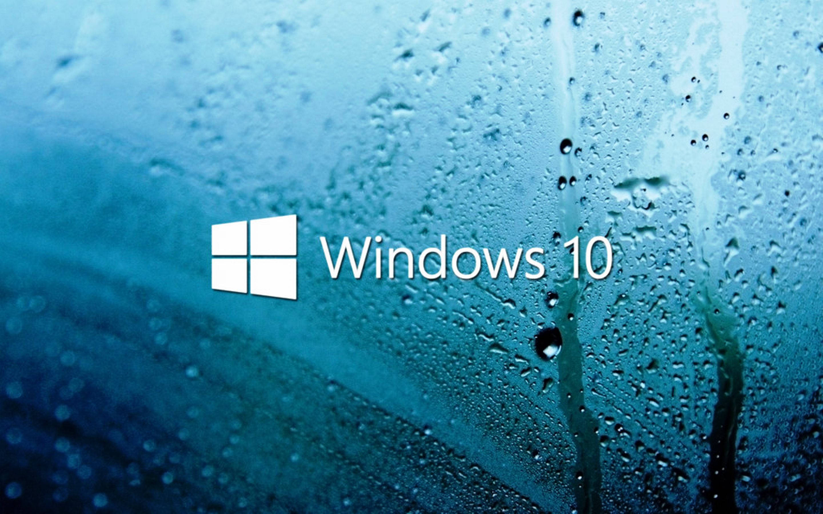 Windows 10, moist glass, rain-speckled window, 2K Desktop Wallpaper