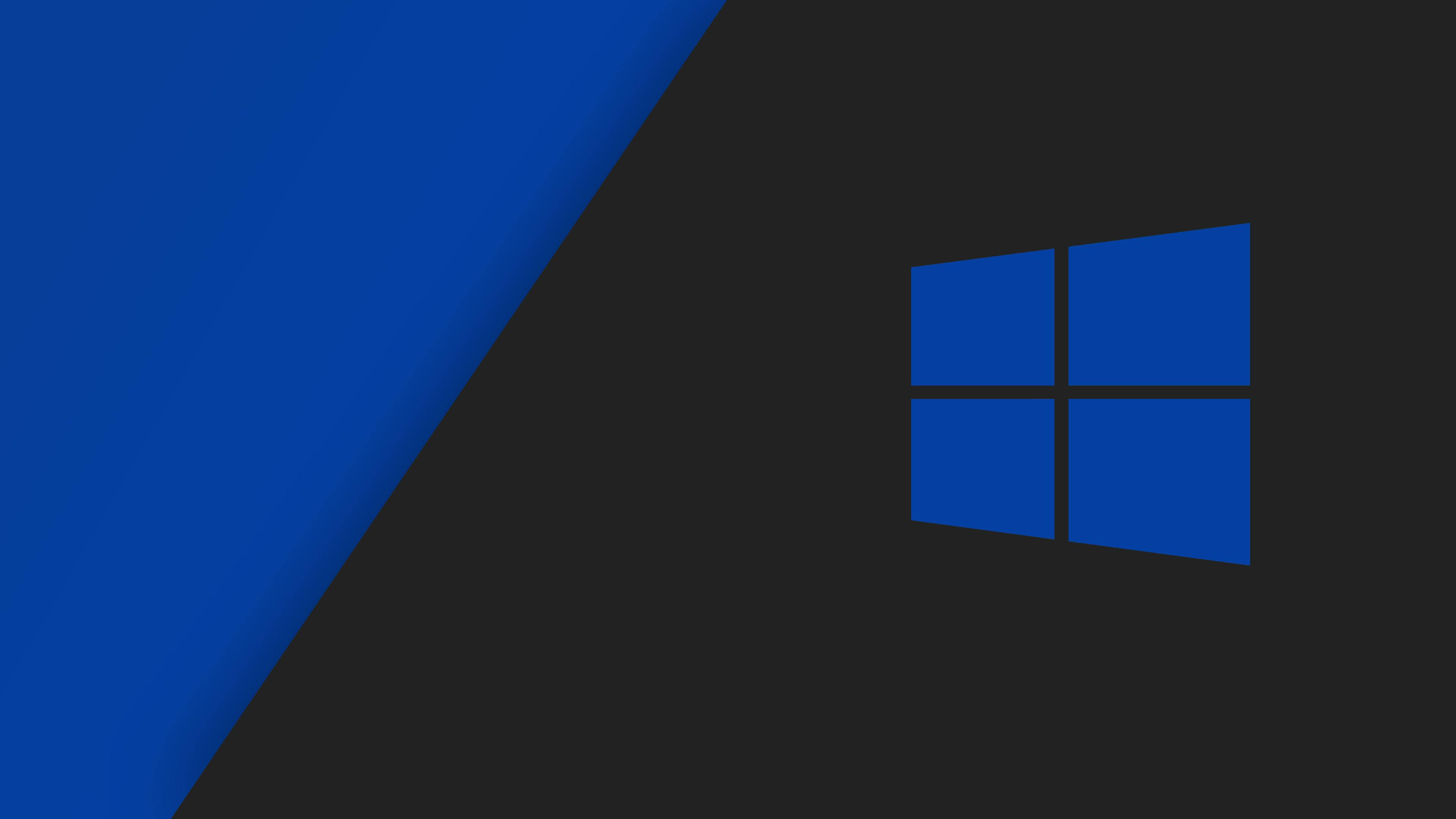 Windows 10 HD, blue Windows logo, dark gray background, 4K Desktop Wallpaper