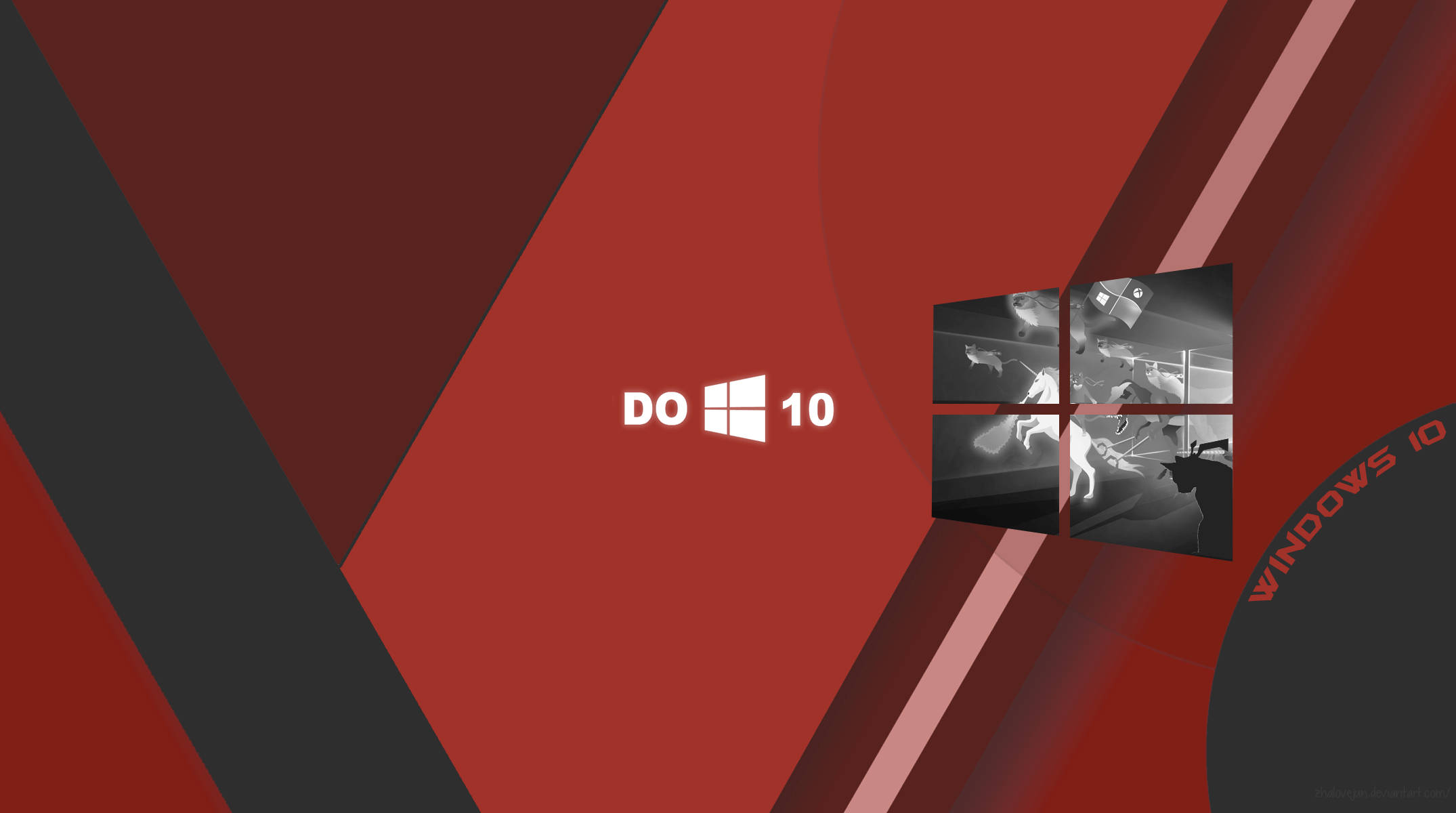 Windows 10, red, black, Full HD Desktop Wallpaper