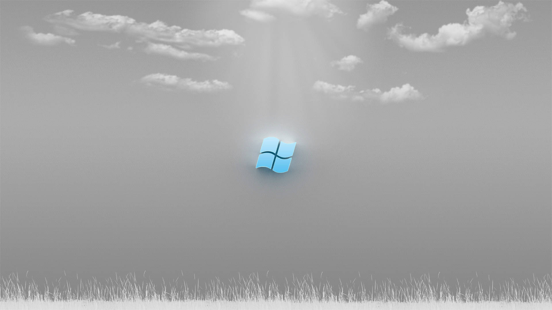 Windows 10 HD, glowing blue Windows logo, monochrome sky, Full HD Desktop Wallpaper