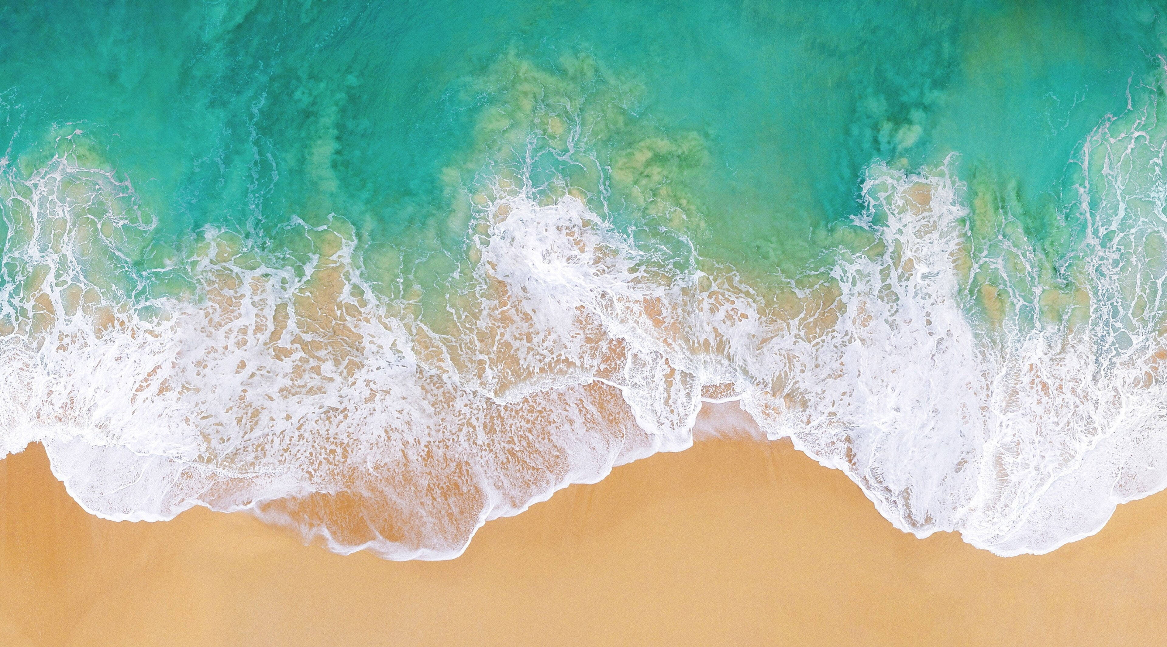 Windows 11 4K, turquoise ocean, golden sand, 4K Desktop Wallpaper
