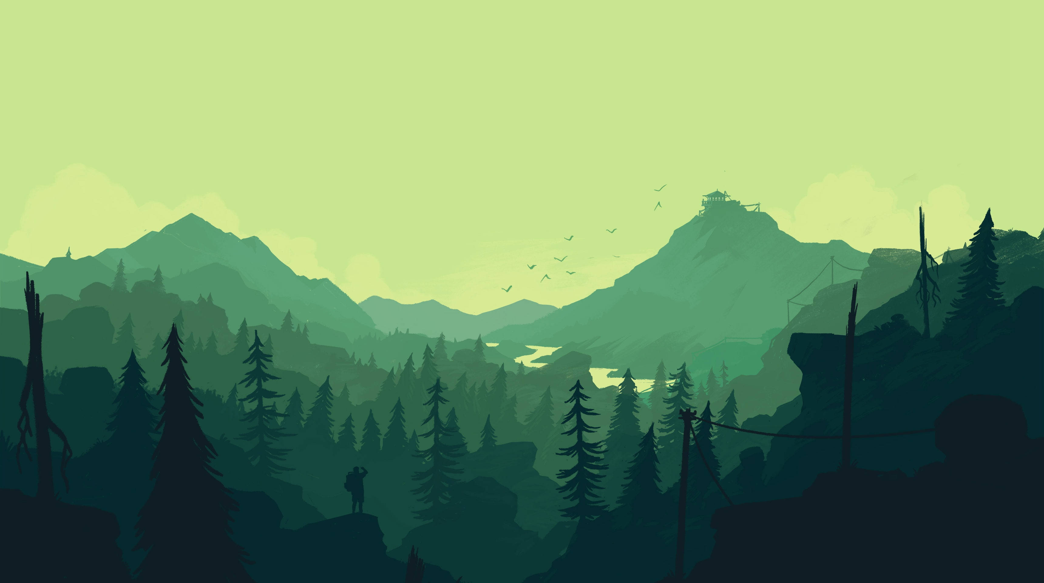 Windows 11 4K, green mountains, misty green valley, 2K Desktop Wallpaper