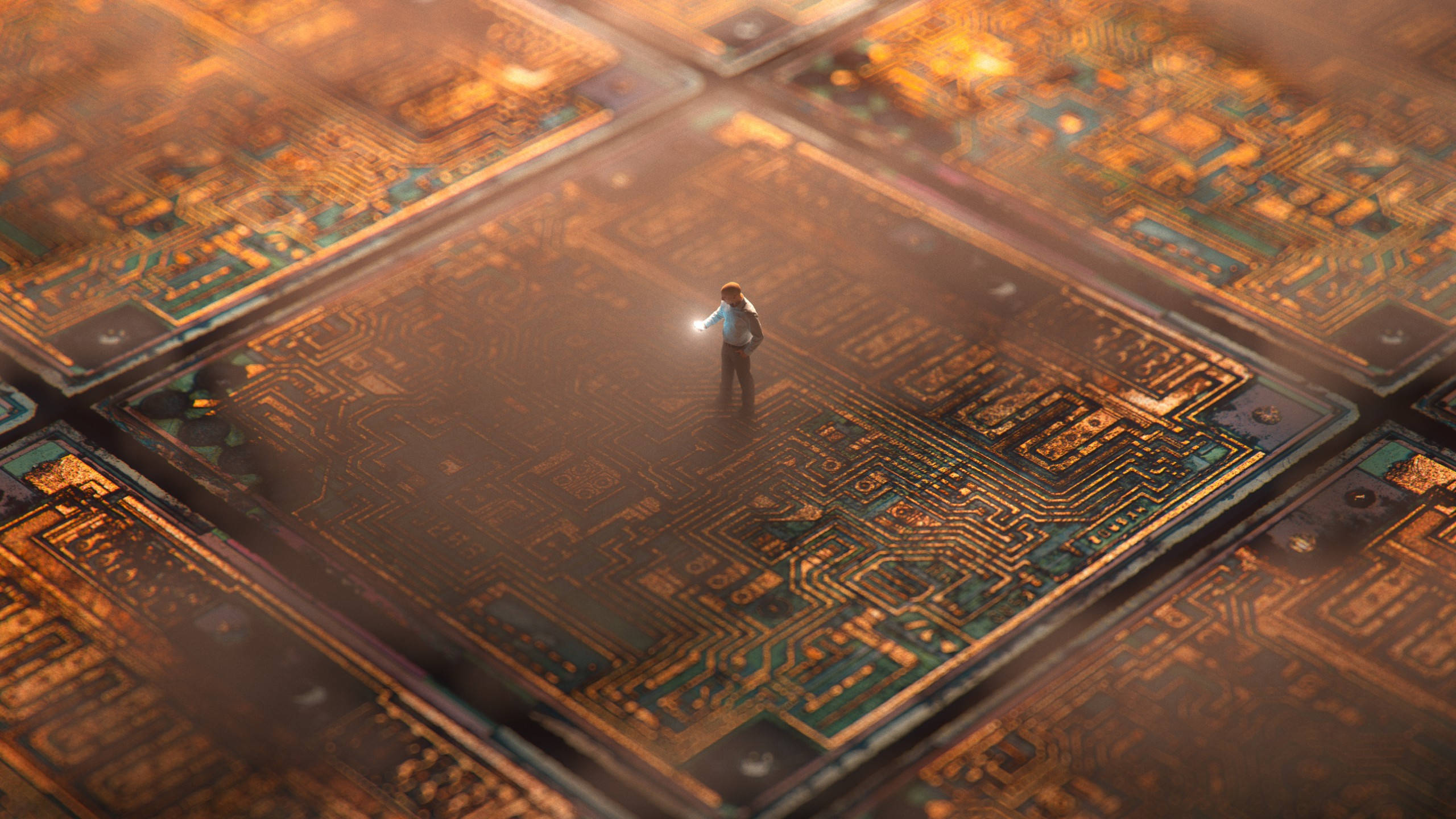 Windows 11 4K, circuit board, glowing light, 2K Desktop Wallpaper