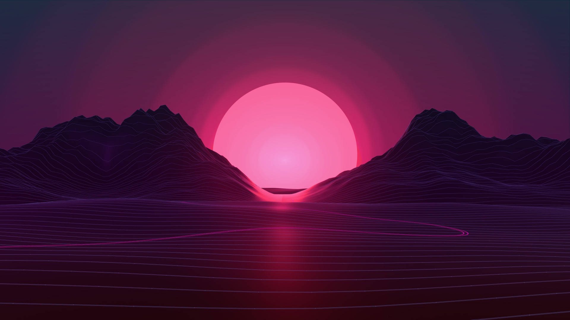 Windows 11 4K, pink moon, retrofuturistic sunset, Full HD Desktop Wallpaper