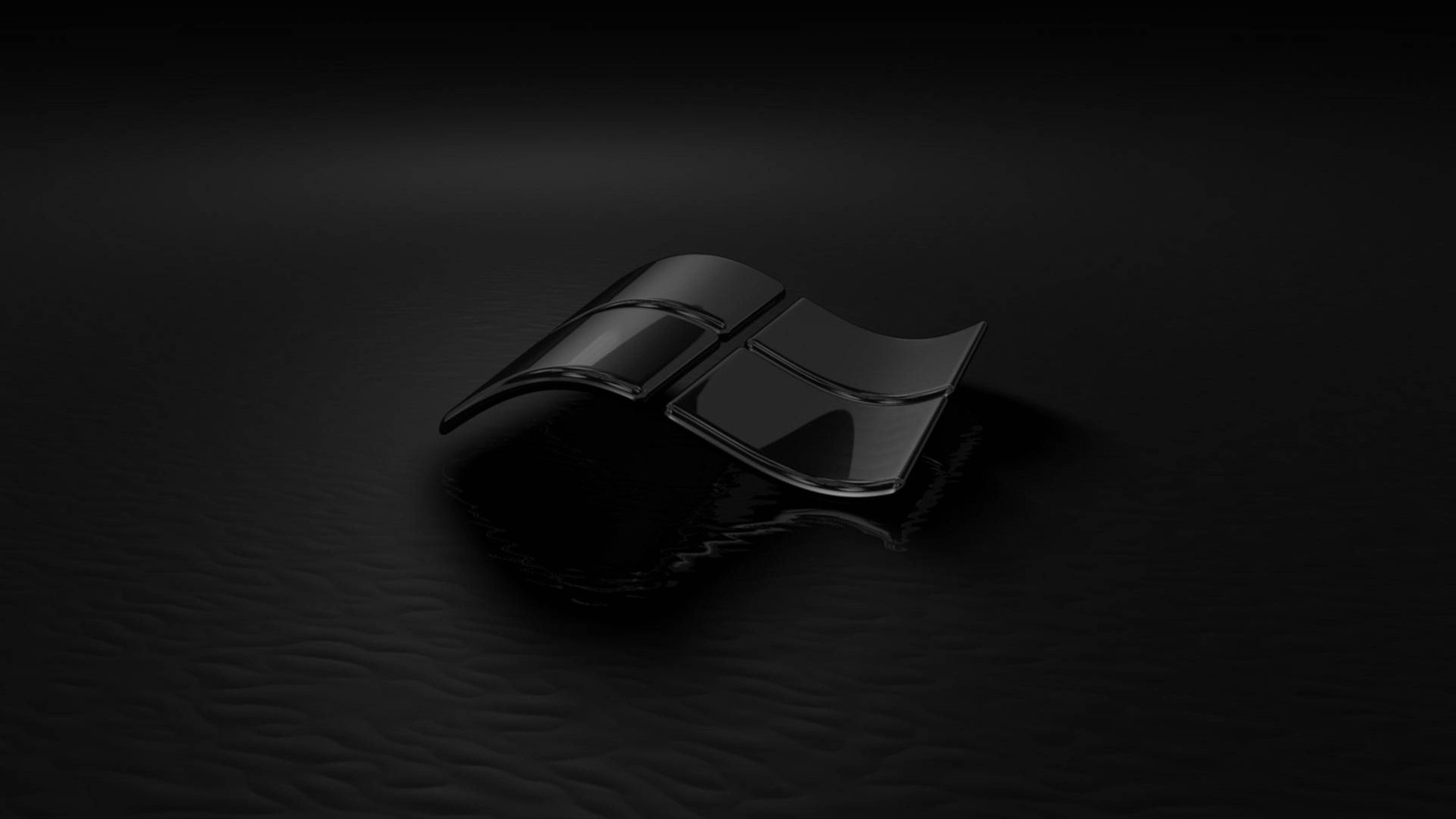 4K Ultra HD, glossy black Windows logo, dark textured surface, 5K Desktop Wallpaper