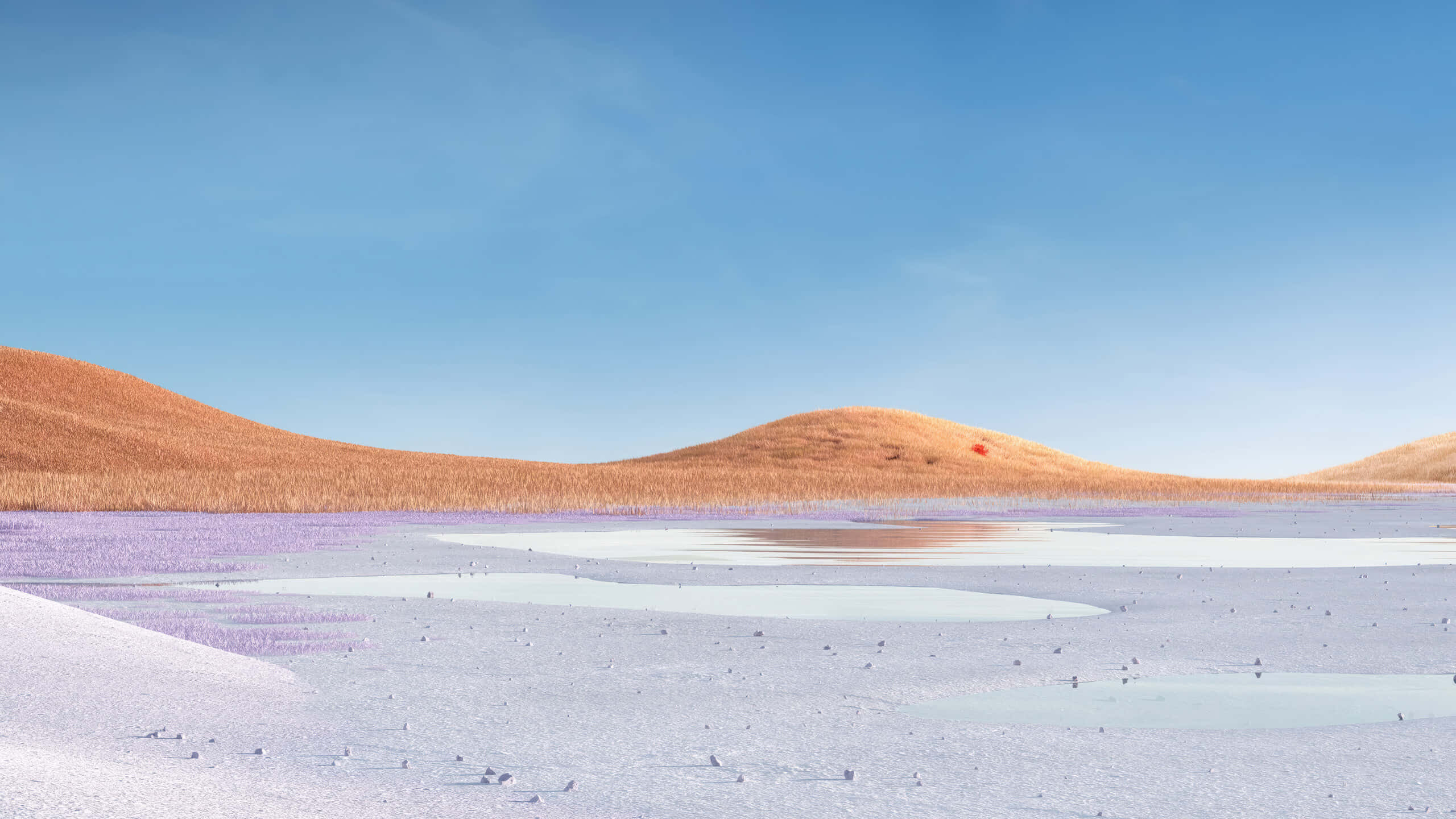 Windows 11 Lock Screen, serene landscape, rolling golden hills, 2K Desktop Wallpaper