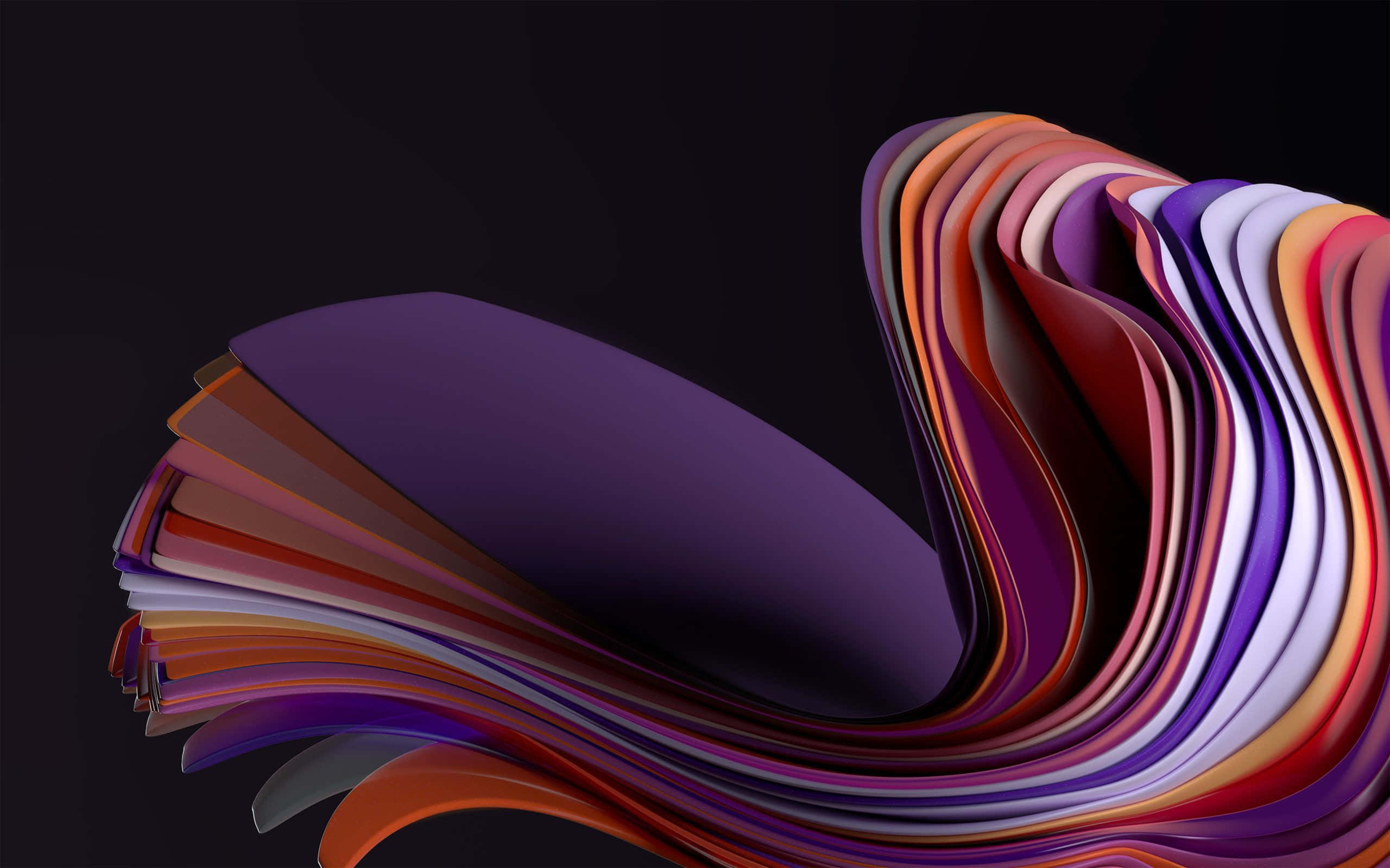 abstract color waves design, layered colorful ribbons, dark background, 2K Desktop Wallpaper