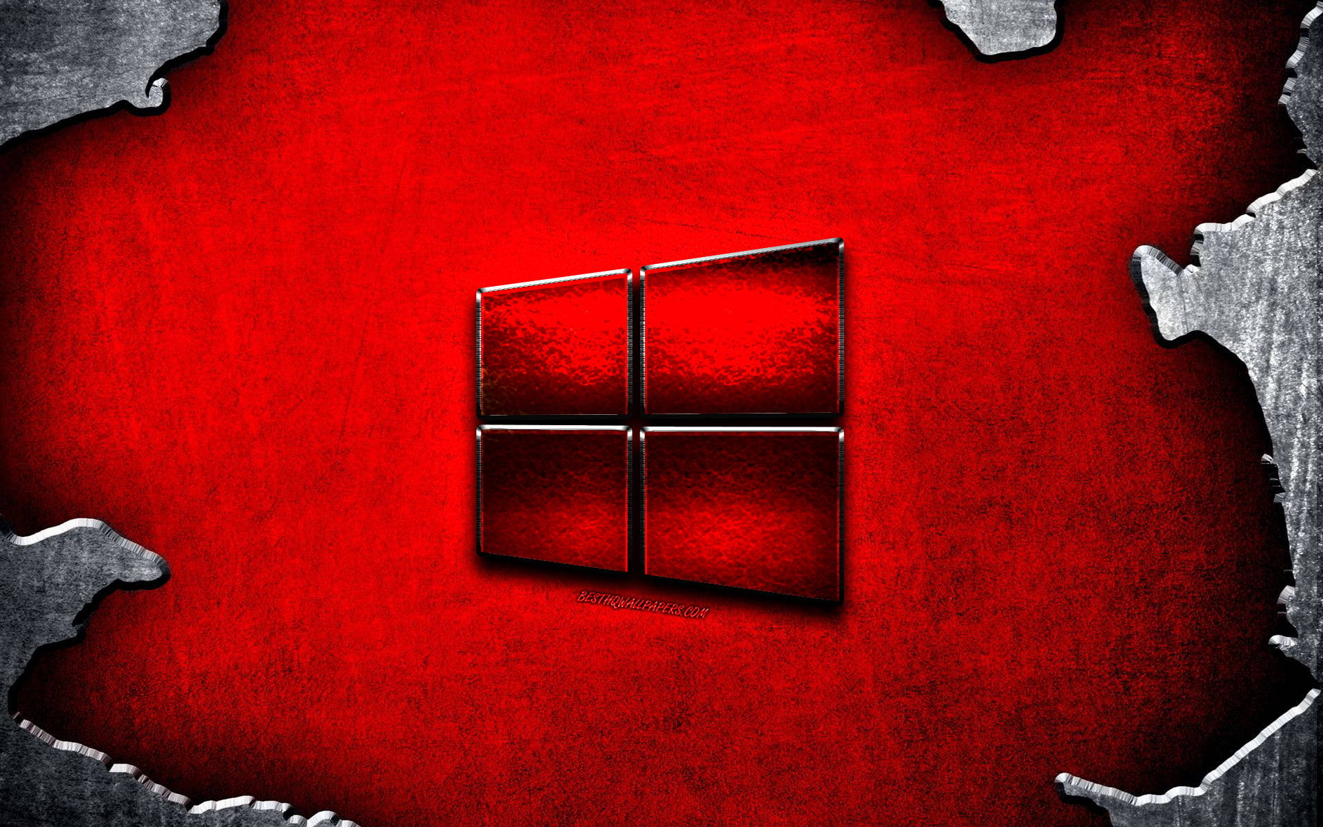 Windows 11 Logo, metallic, vivid red, Full HD Desktop Wallpaper
