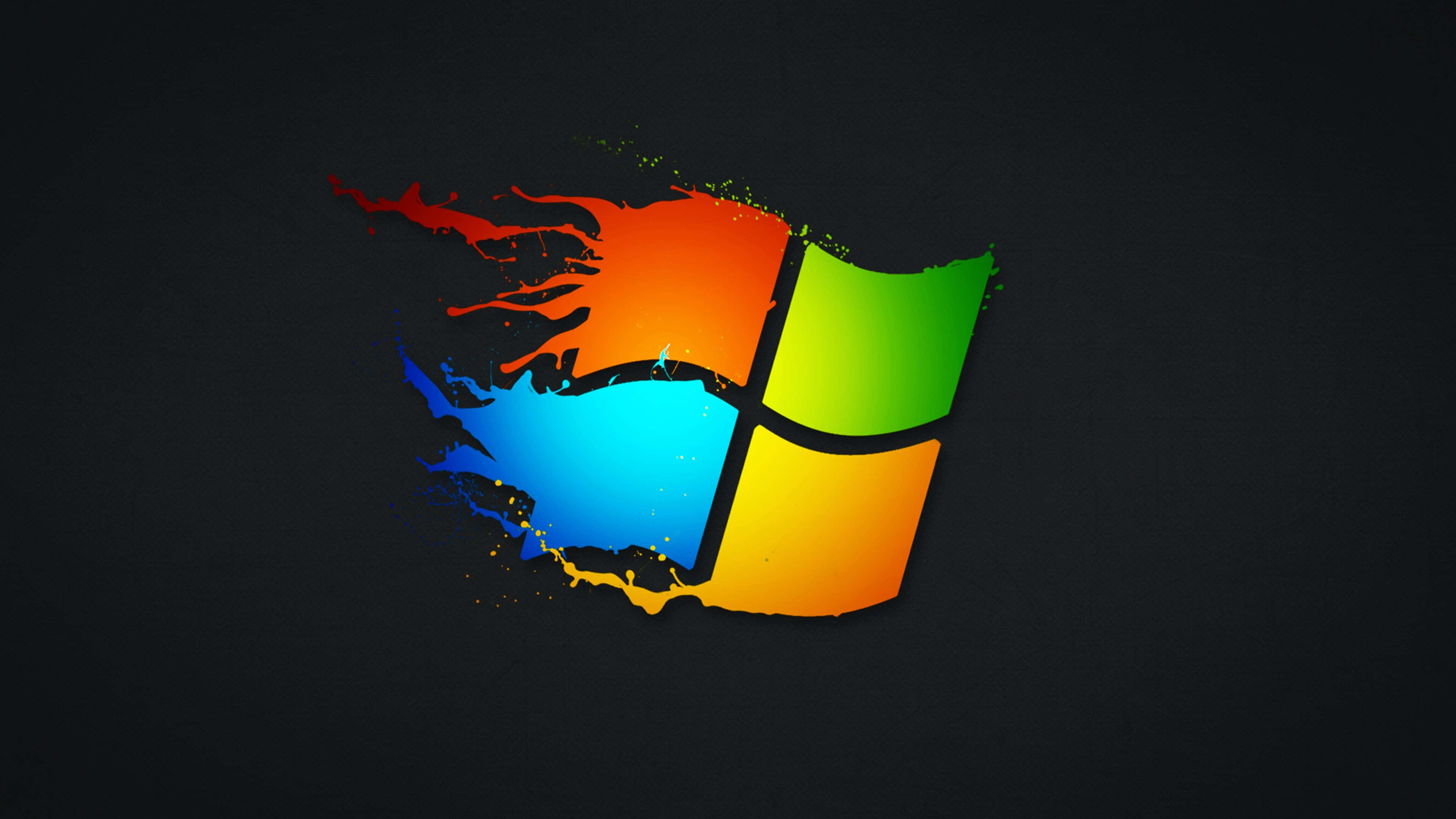 Windows logo, black background, vibrant paint splatter, 4K Desktop Wallpaper