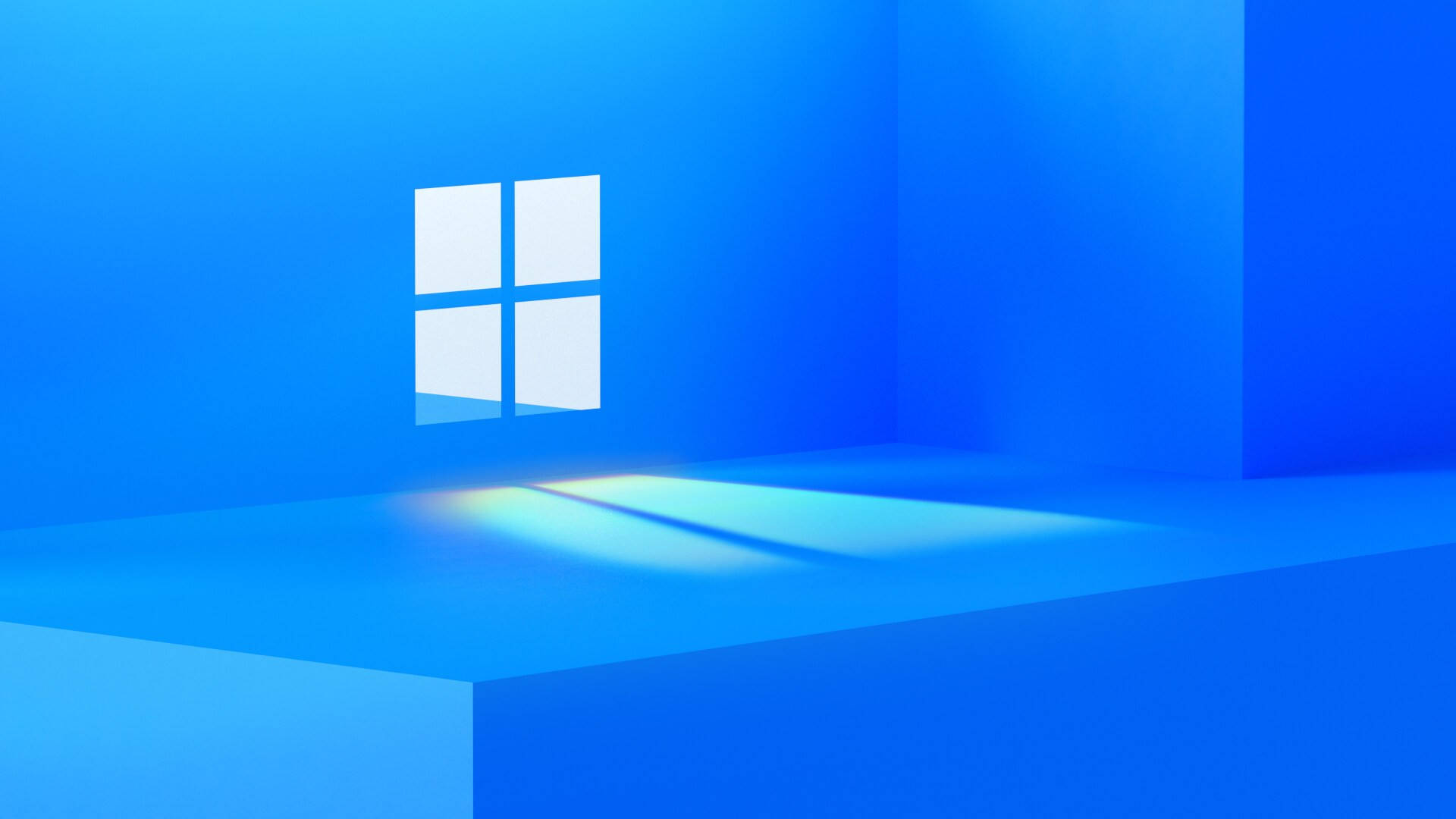 Windows 11 Logo, blue room, glowing Windows logo, Full HD Desktop Wallpaper