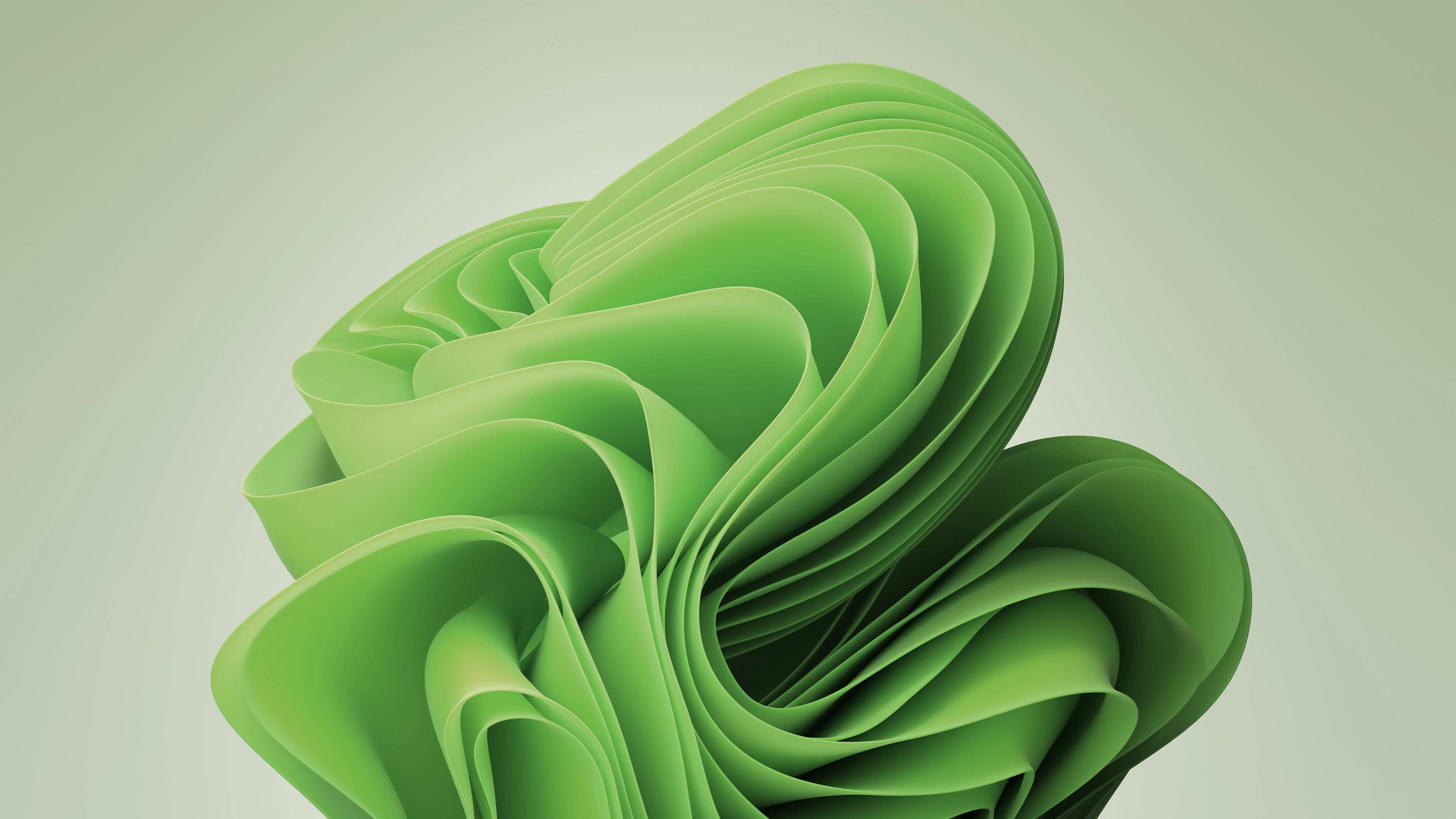 Windows 11, green bloom symbol, vibrant green, 4K Desktop Wallpaper