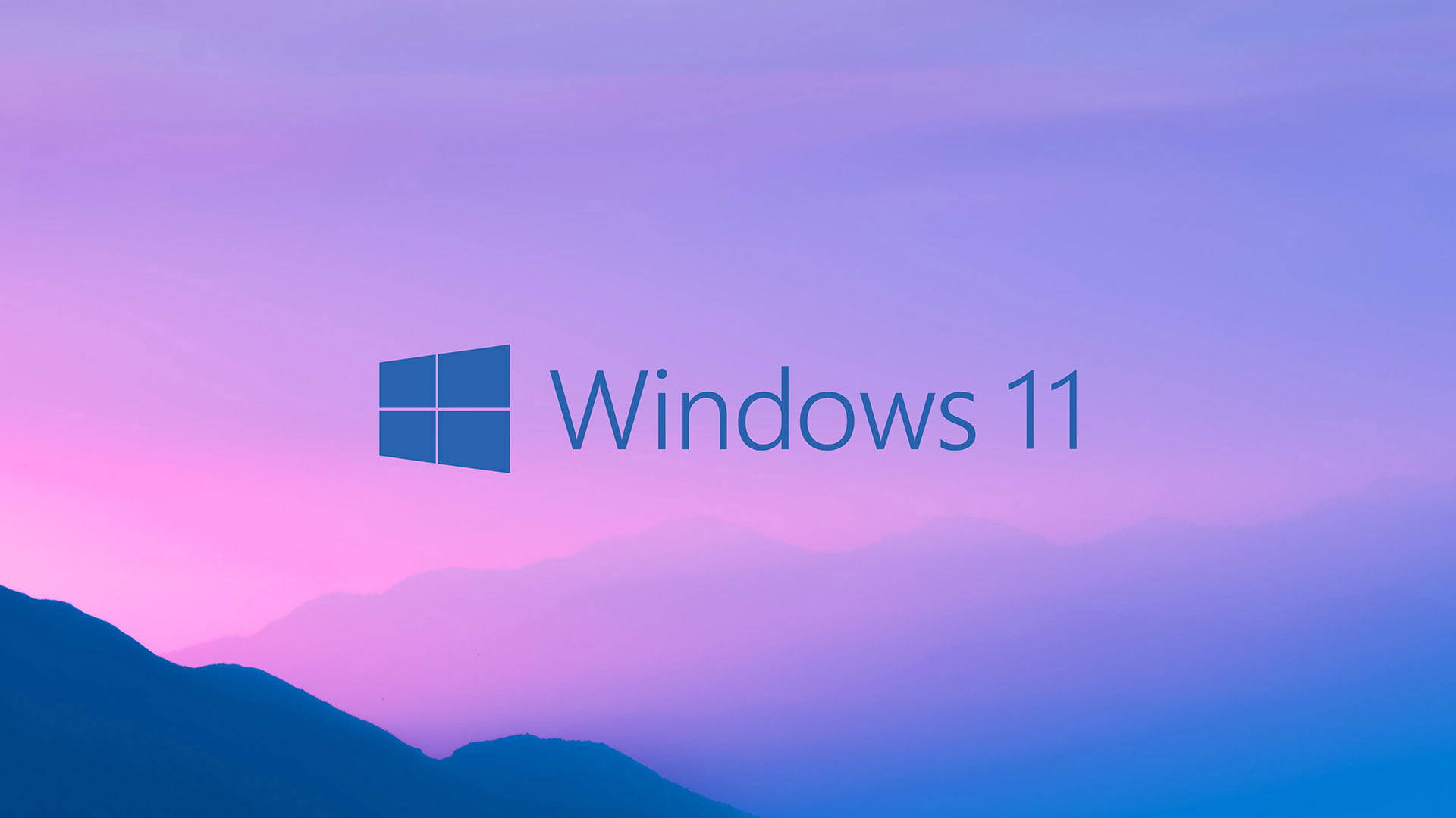Windows 11, purple background, misty mountains, Full HD Desktop Wallpaper