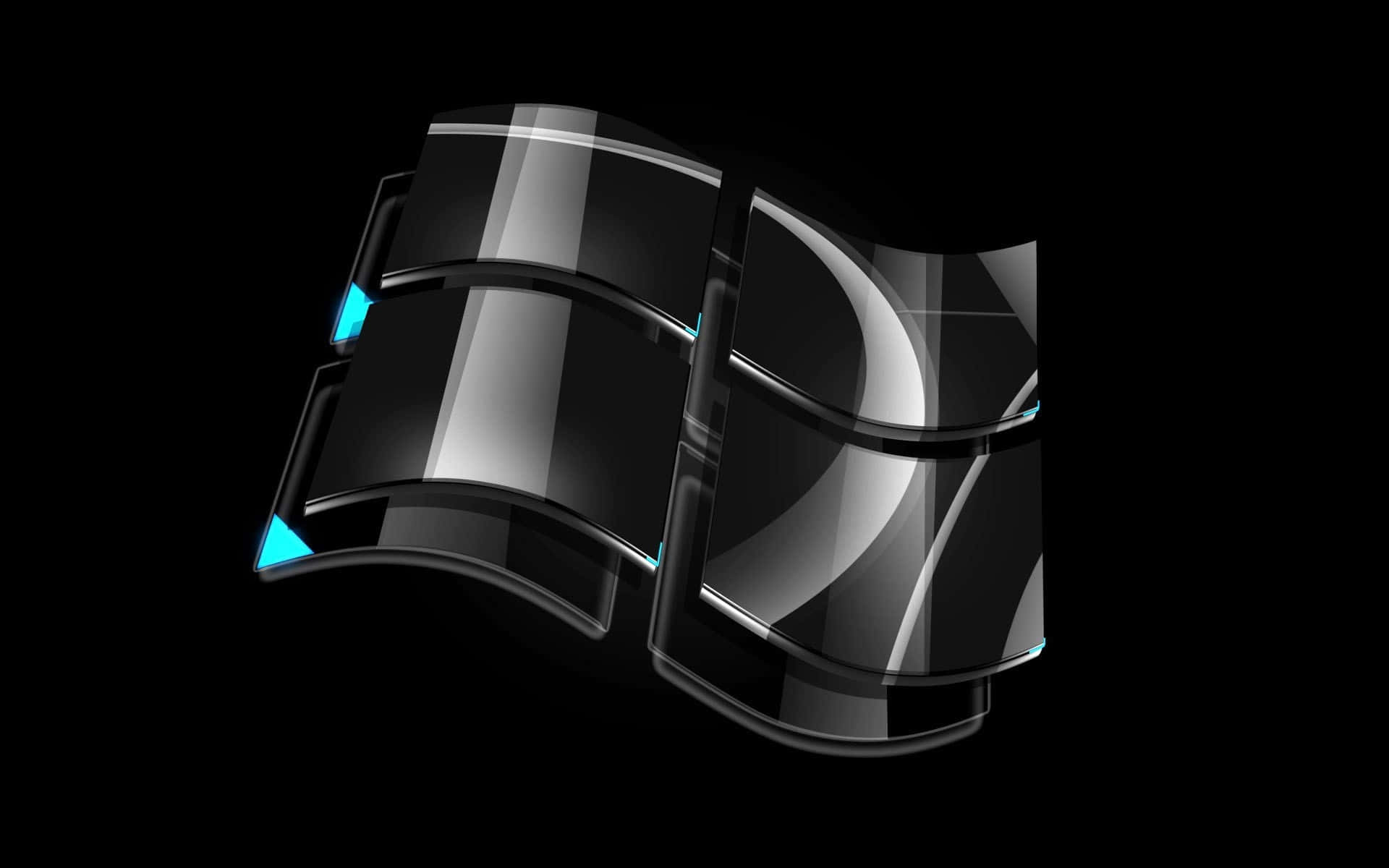 Windows logo, glossy black, cyan highlights, Full HD Desktop Wallpaper