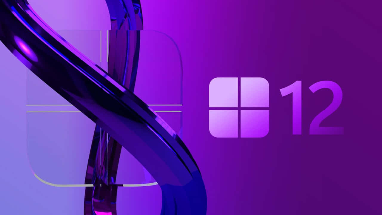 Windows 12, metallic ribbon, gradient purple backdrop, HD Desktop Wallpaper