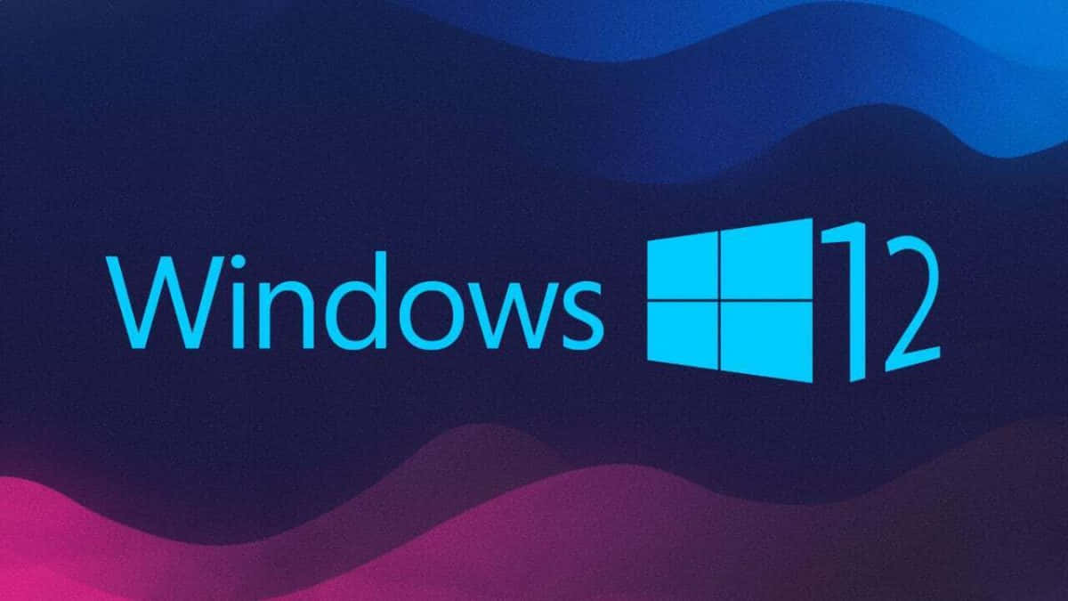 Windows 12, glowing cyan, wavy gradient, SD Desktop Wallpaper