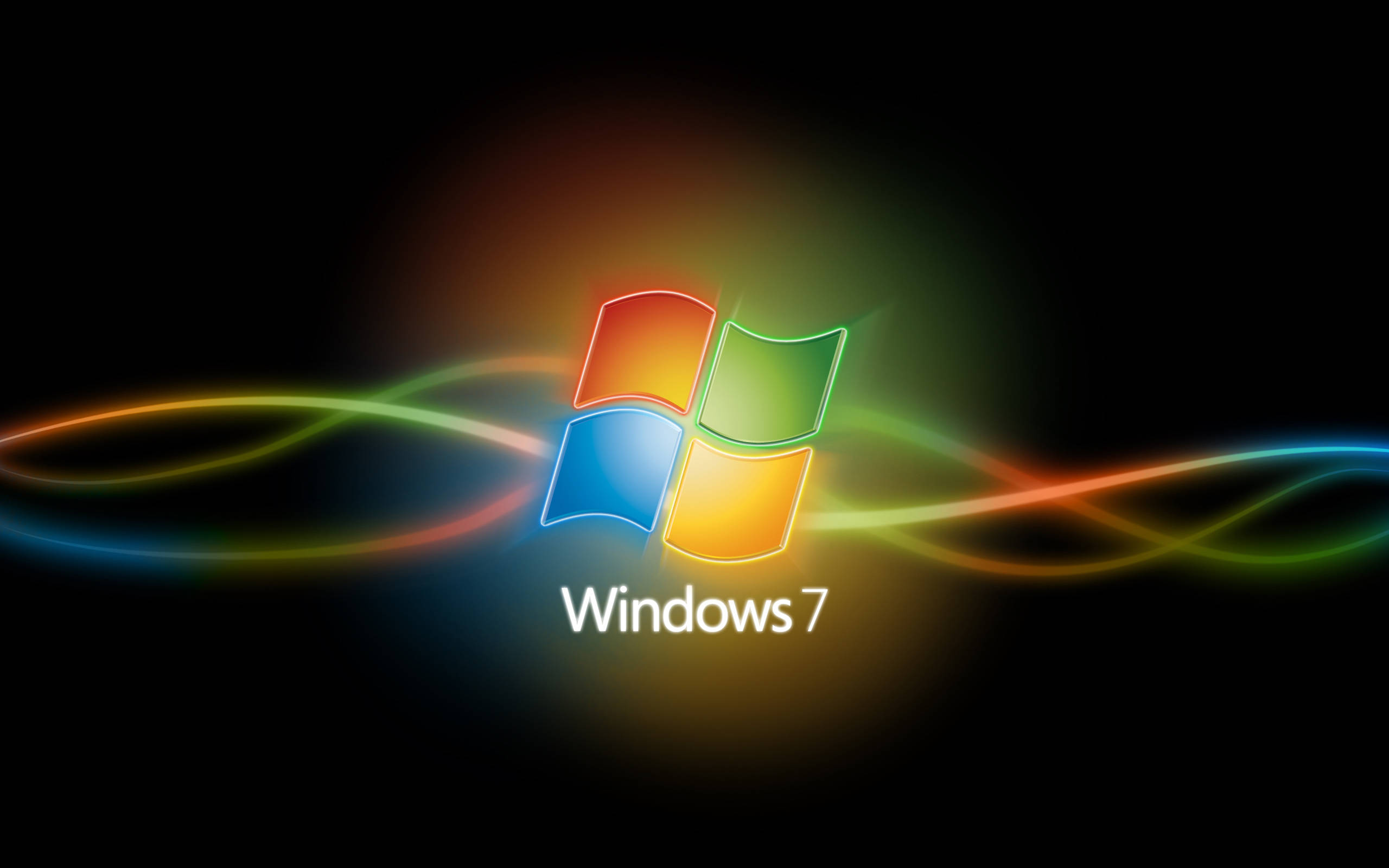 Windows 7, neon, rainbow light trails, 2K Desktop Wallpaper