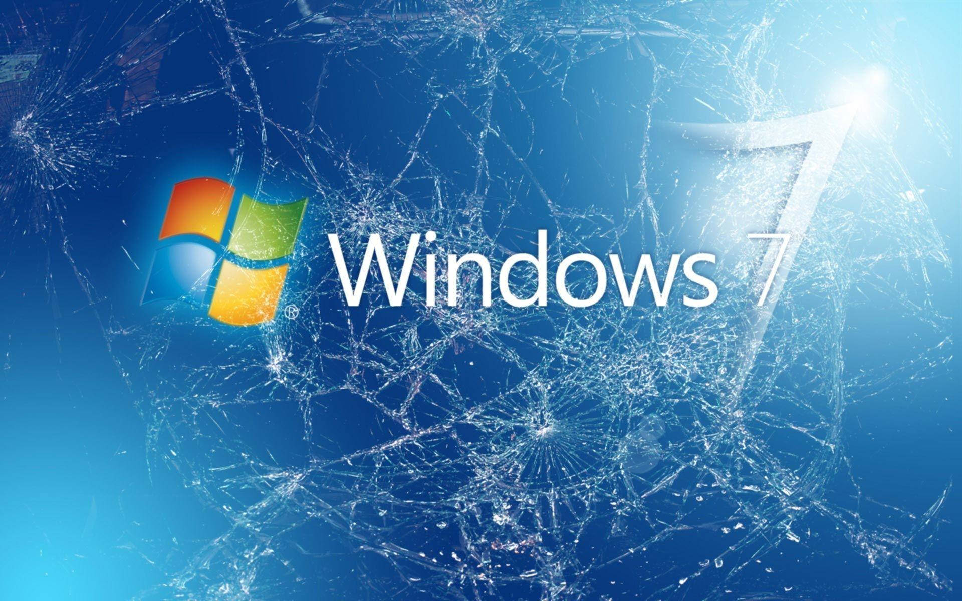Windows 7, shattered glass, bright blue gradient background, Full HD Desktop Wallpaper