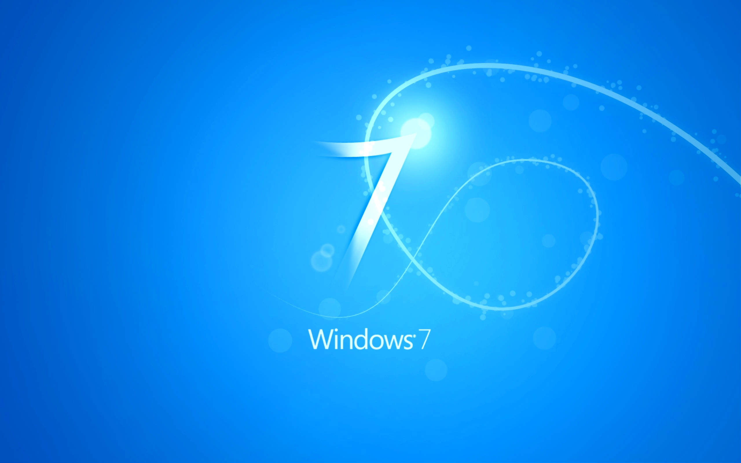 Windows 7, bright blue, glowing white number seven, 2K Desktop Wallpaper