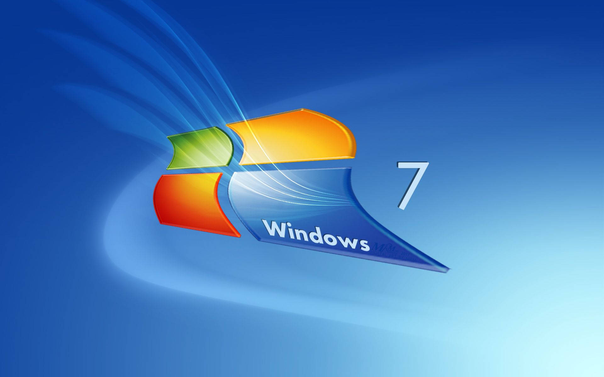 Windows 7, colorful glassy panels, flowing light trails, Full HD Desktop Wallpaper