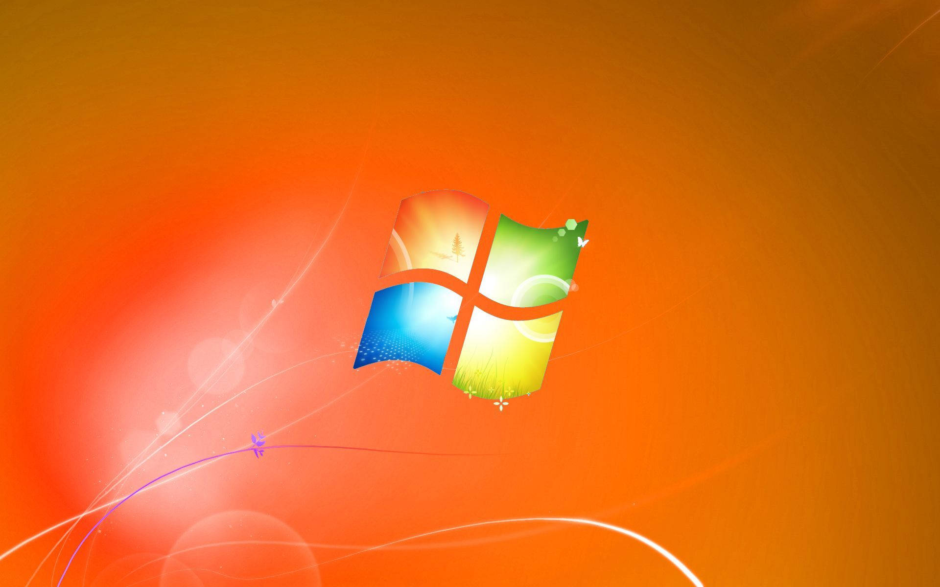 Windows logo, orange gradient, glowing swirls, Full HD Desktop Wallpaper
