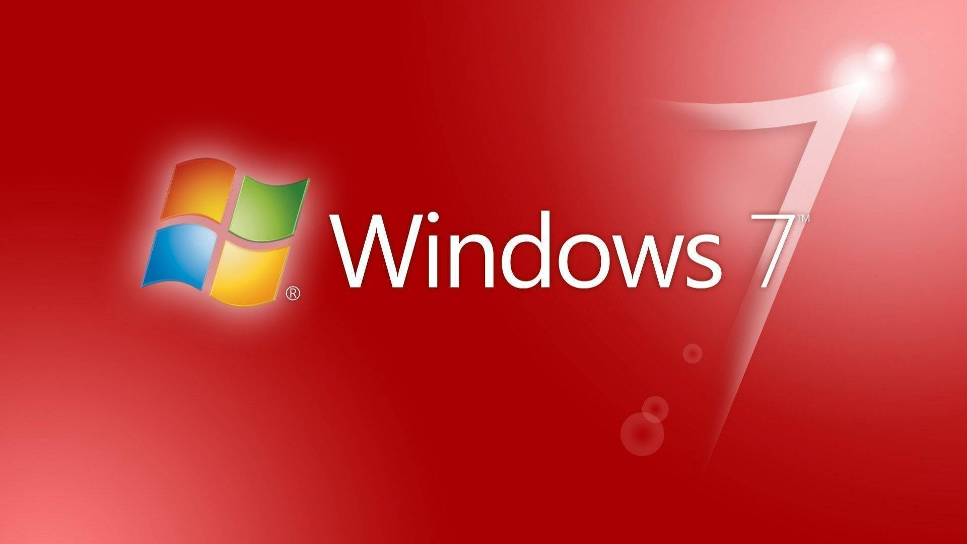 Windows 7, red gradient background, four-pane window icon, Full HD Desktop Wallpaper