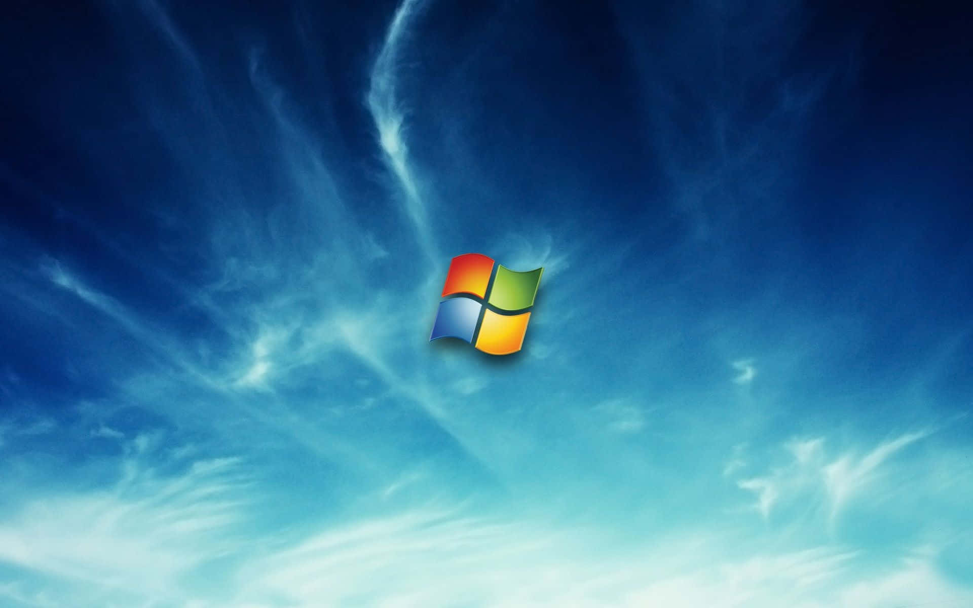 Windows 7 logo, blue sky, wispy white clouds, Full HD Desktop Wallpaper