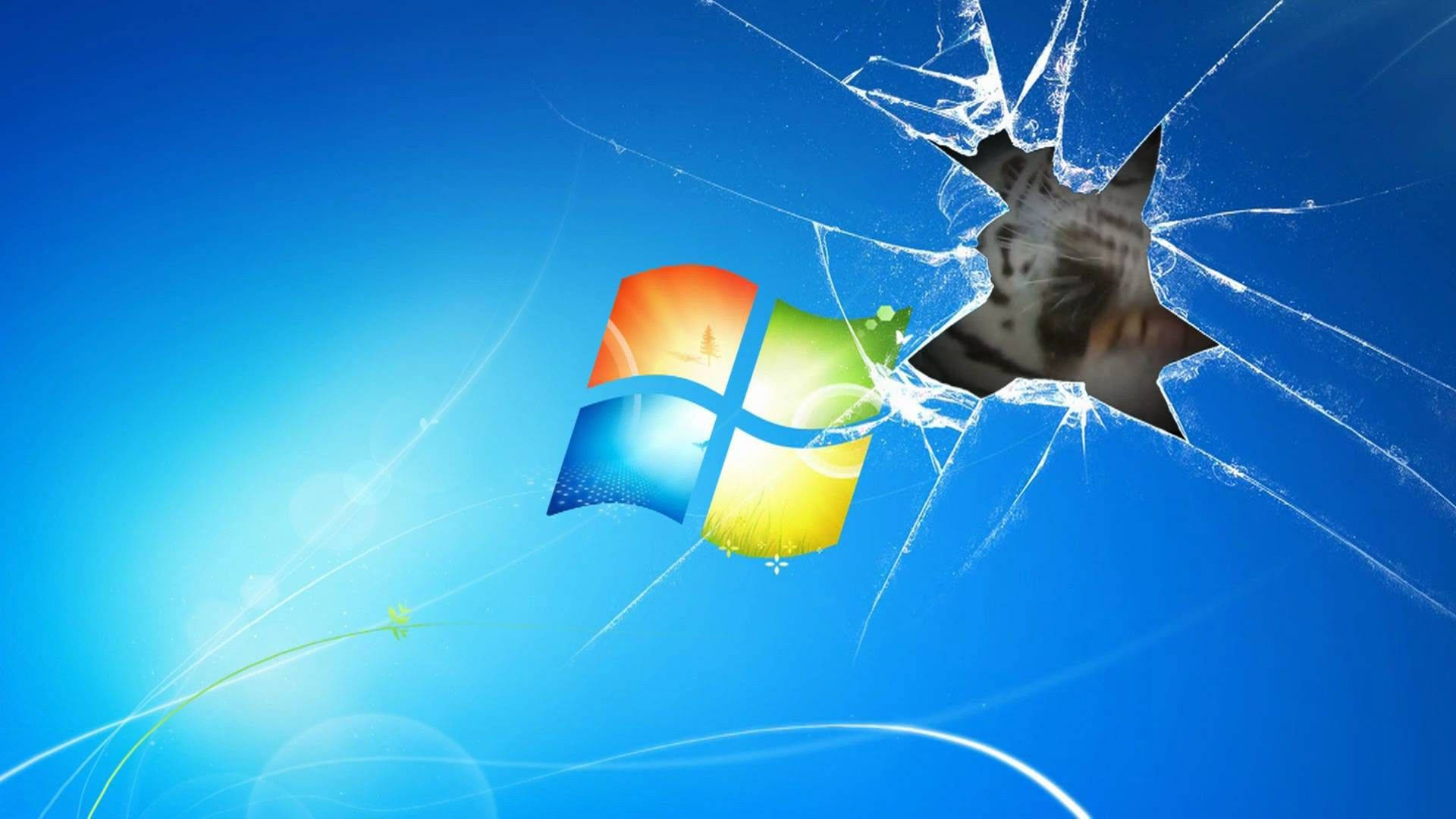 Windows 7, Windows logo, cracked glass, Full HD Desktop Wallpaper