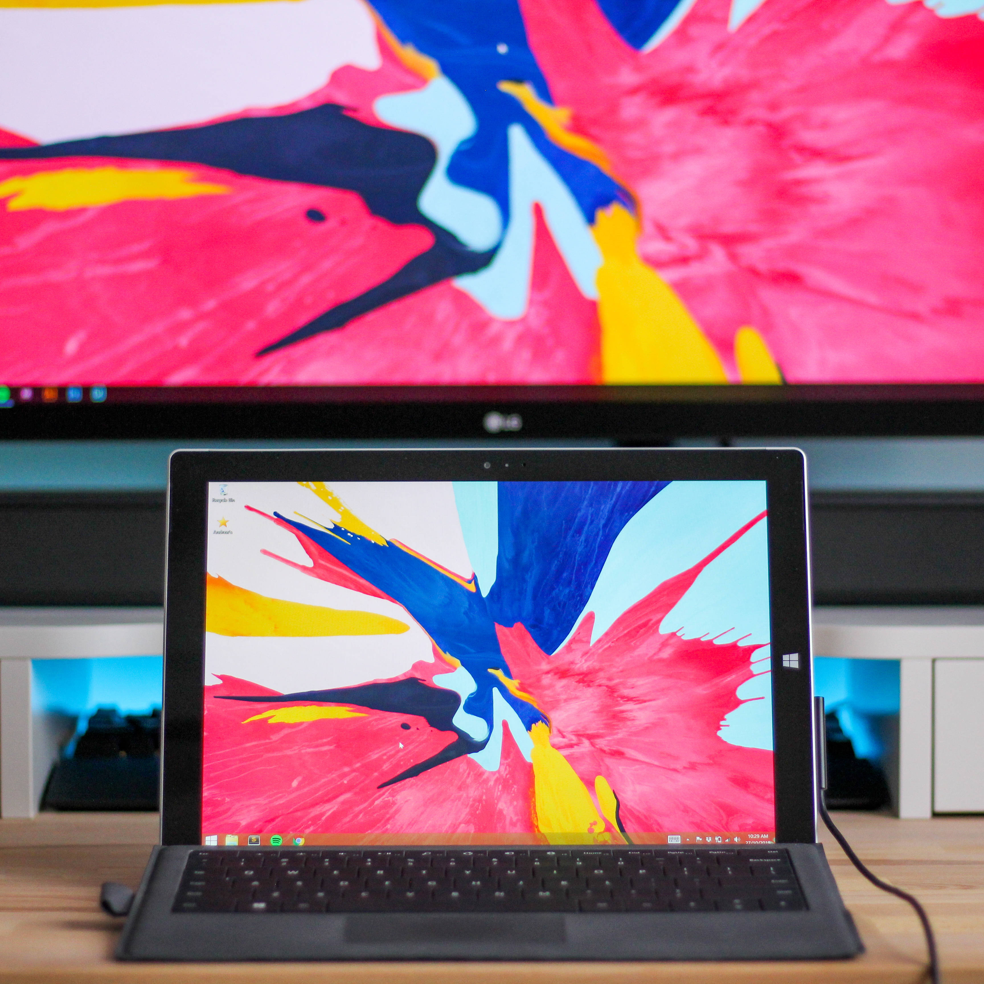 Windows 7, pink, blue, 2K Desktop Wallpaper