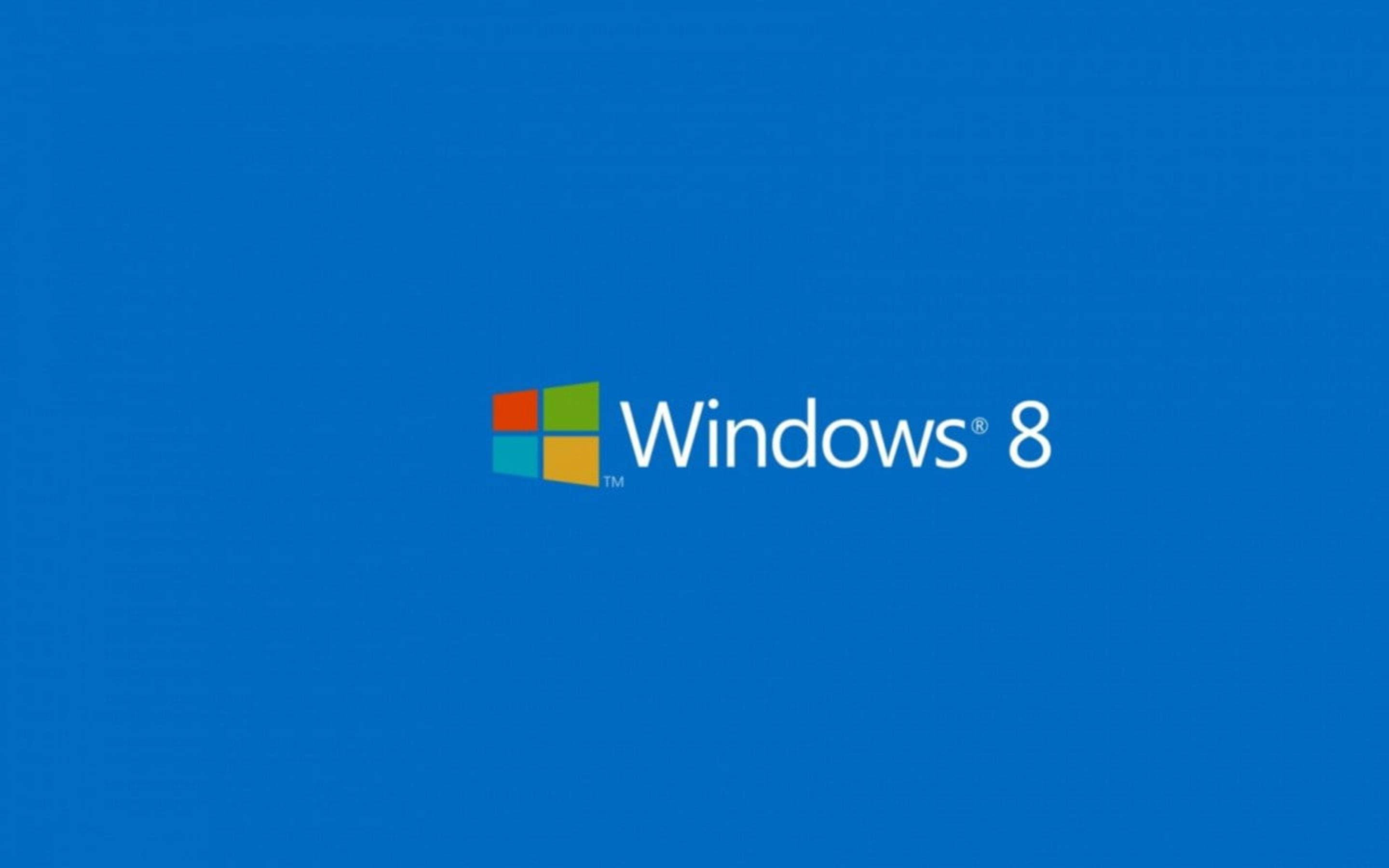 Windows 8, solid blue background, colorful tile icon, 2K Desktop Wallpaper