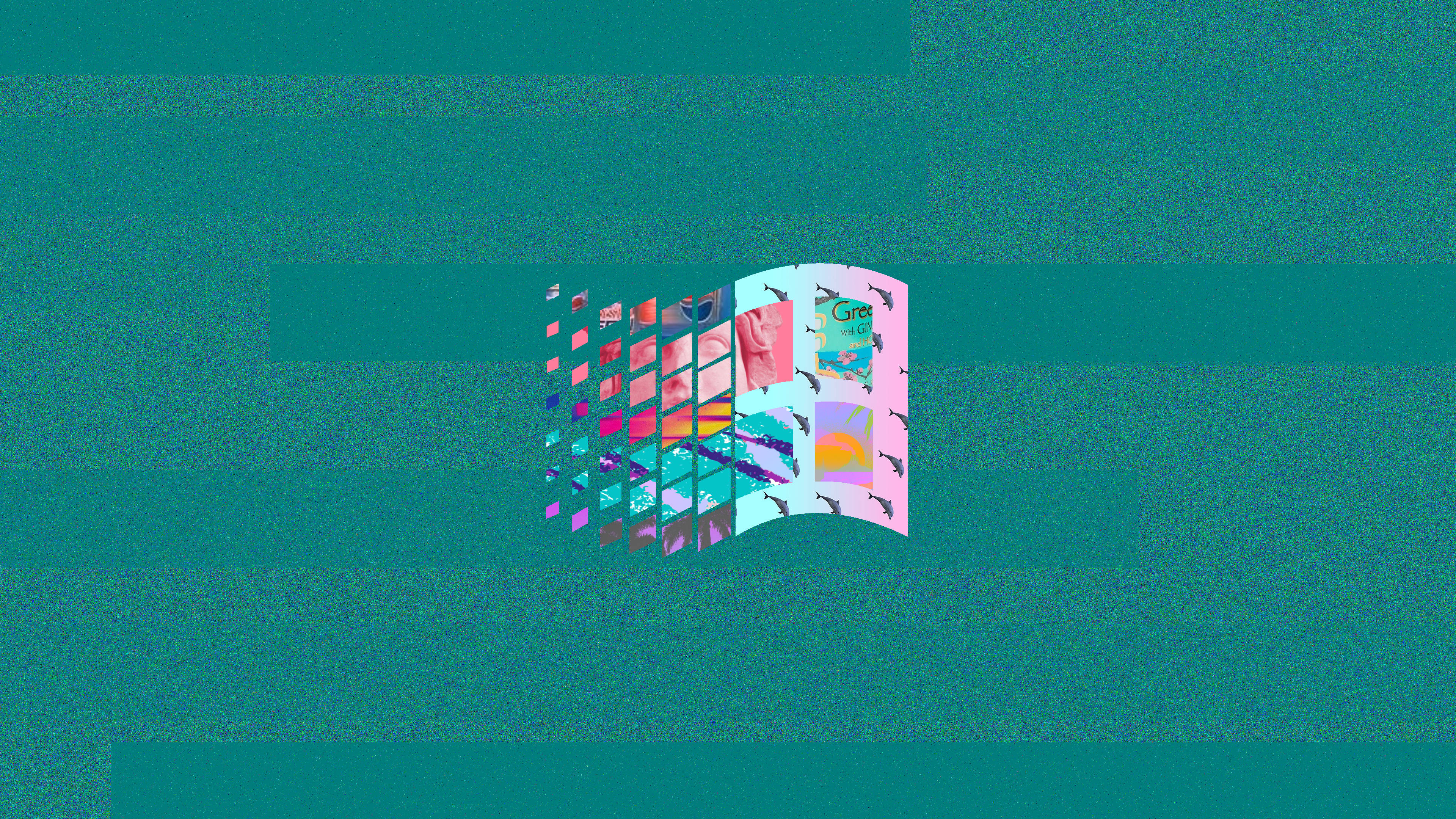 Windows 95, abstract logo, teal textured background, 4K Desktop Wallpaper