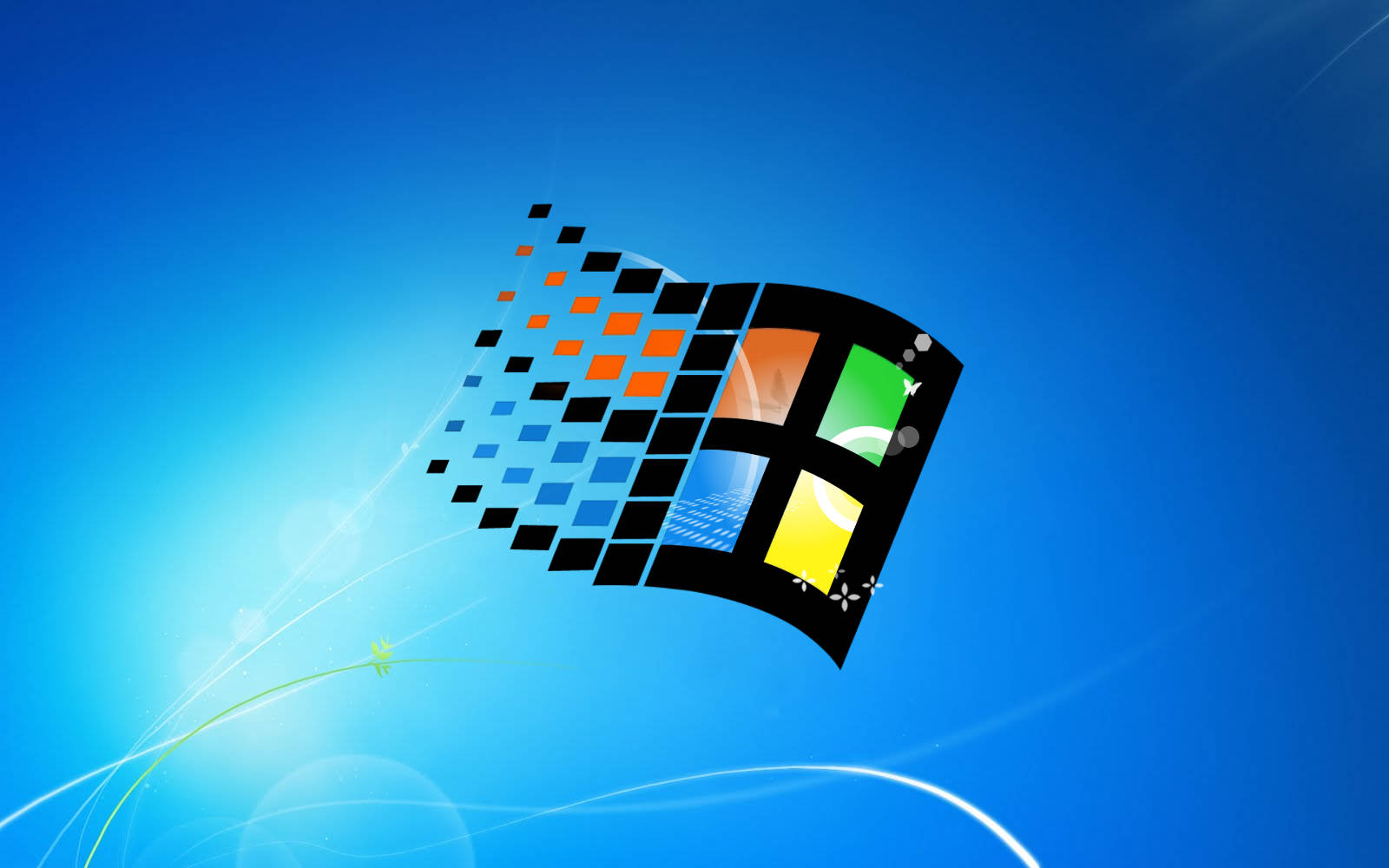 Windows 95, colorful panes, pixelated trail, HD Desktop Wallpaper