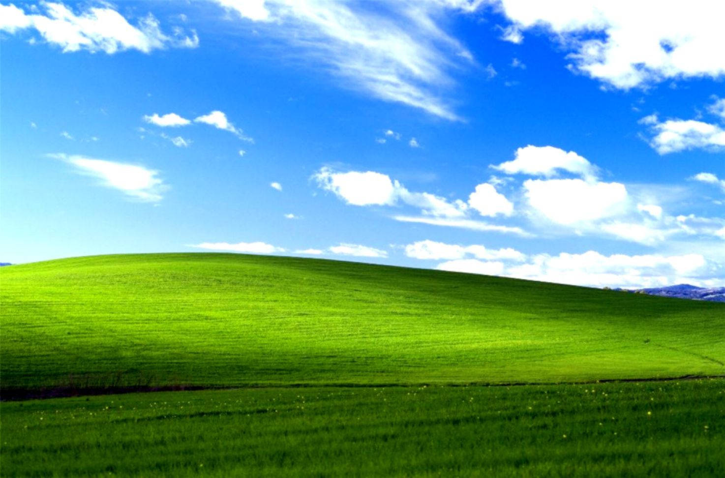 Windows 95, green hill, bright blue sky, HD Desktop Wallpaper
