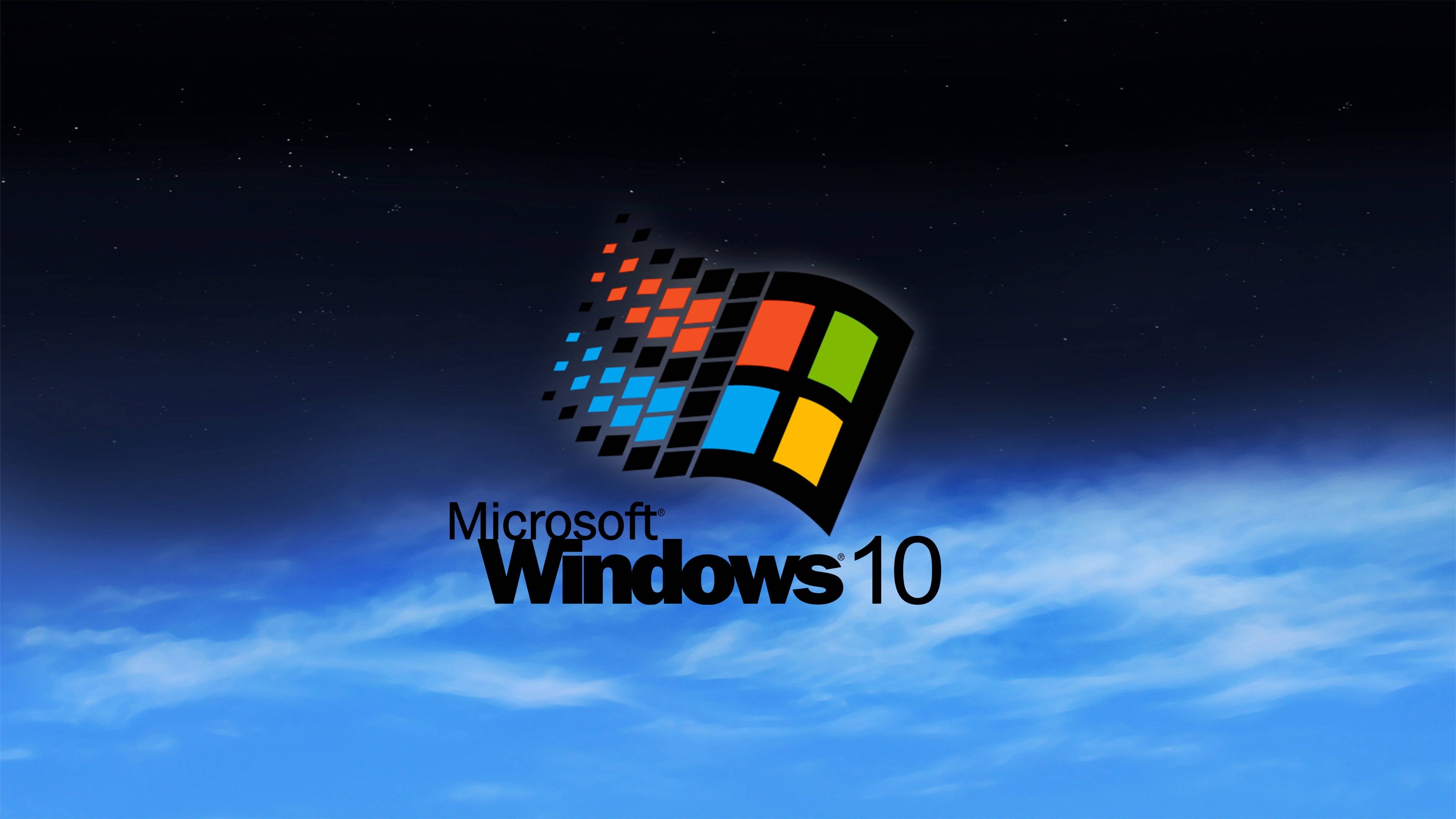 Windows 95, Windows 10, starry night sky, 4K Desktop Wallpaper