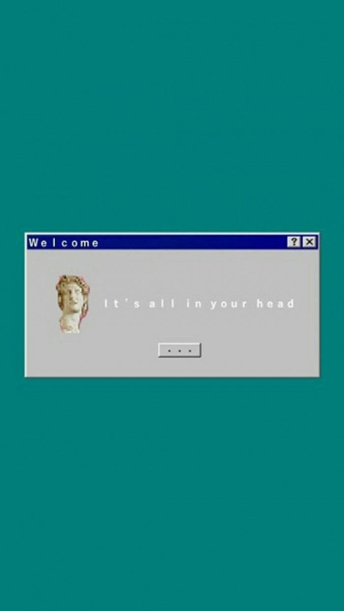 Windows 98, teal background, classical bust, SD Phone Wallpaper