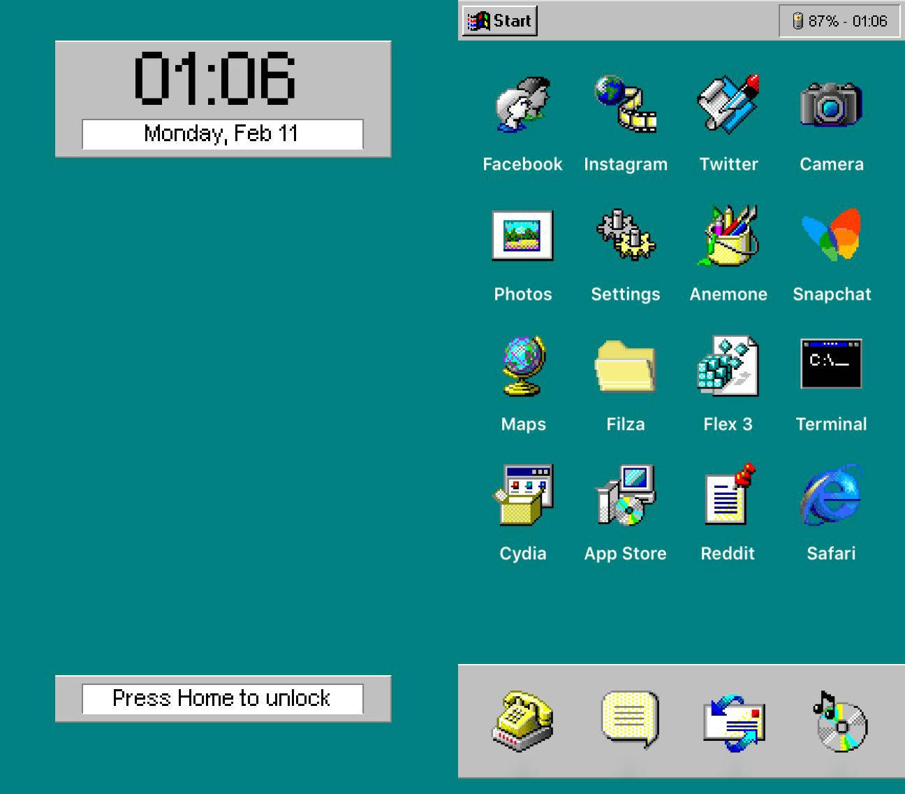 Windows 98, teal-hued, retro smartphone, HD Desktop Wallpaper