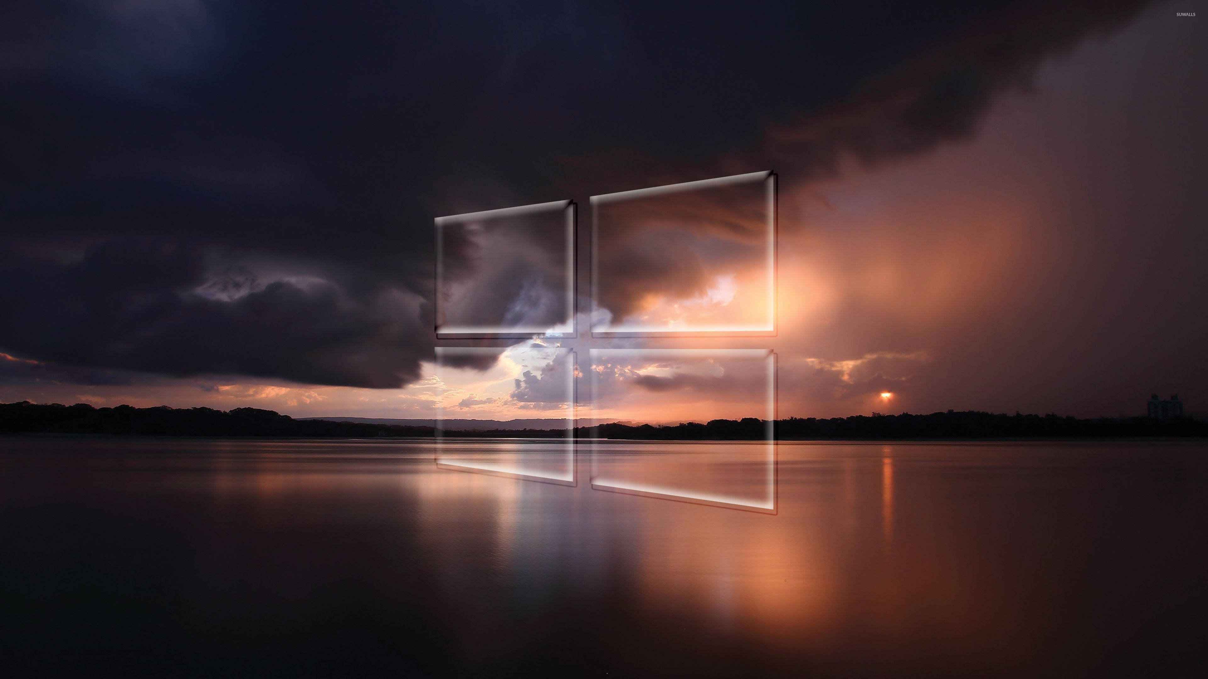 Windows, logo, stormy lake, 4K Desktop Wallpaper