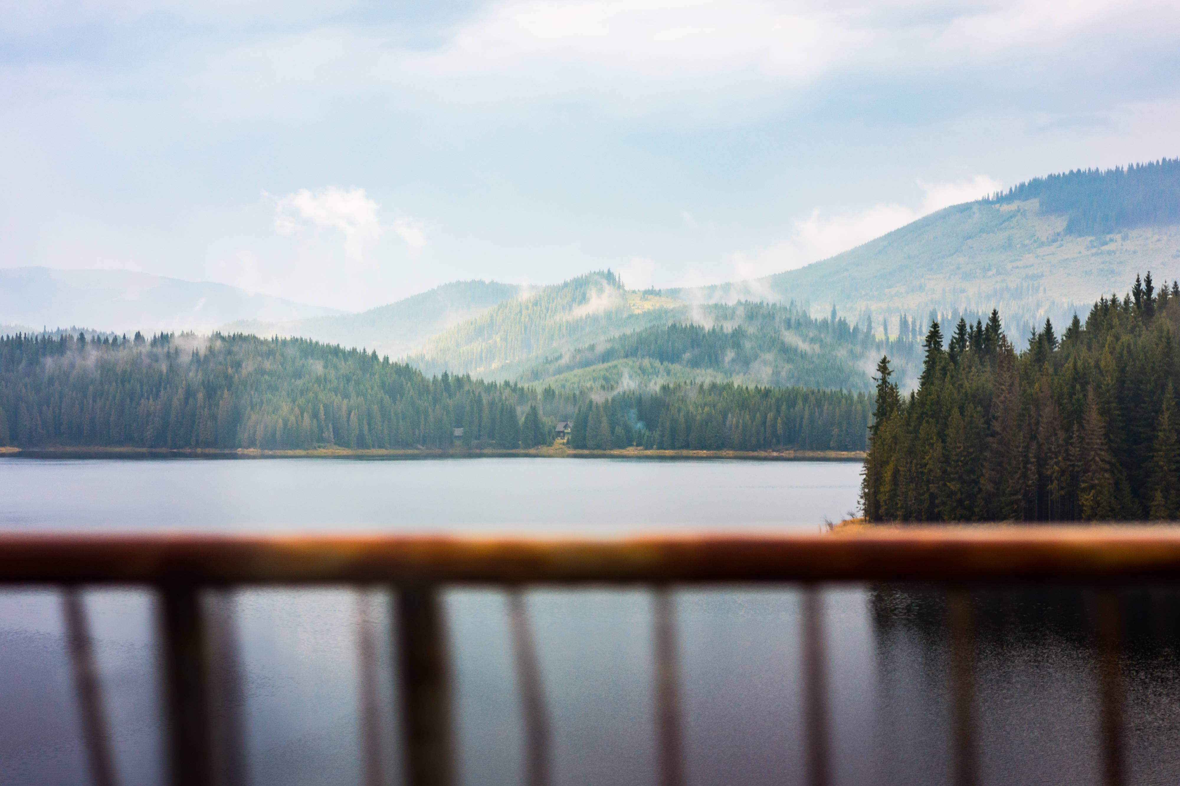 Windows Lock Screen, deck, wooden railing, 4K Desktop Wallpaper