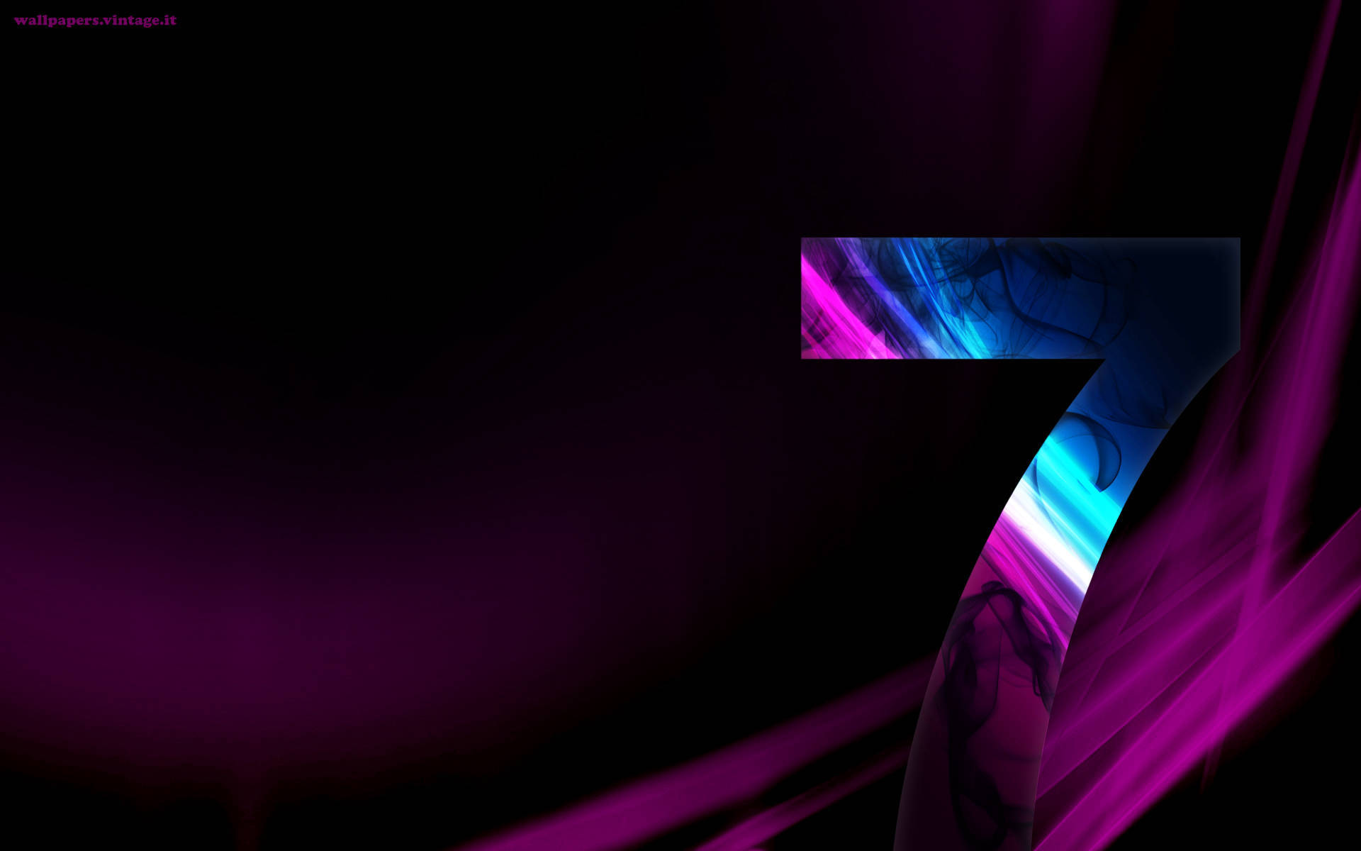 neon number seven, dark purple energy streams, black background, Full HD Desktop Wallpaper