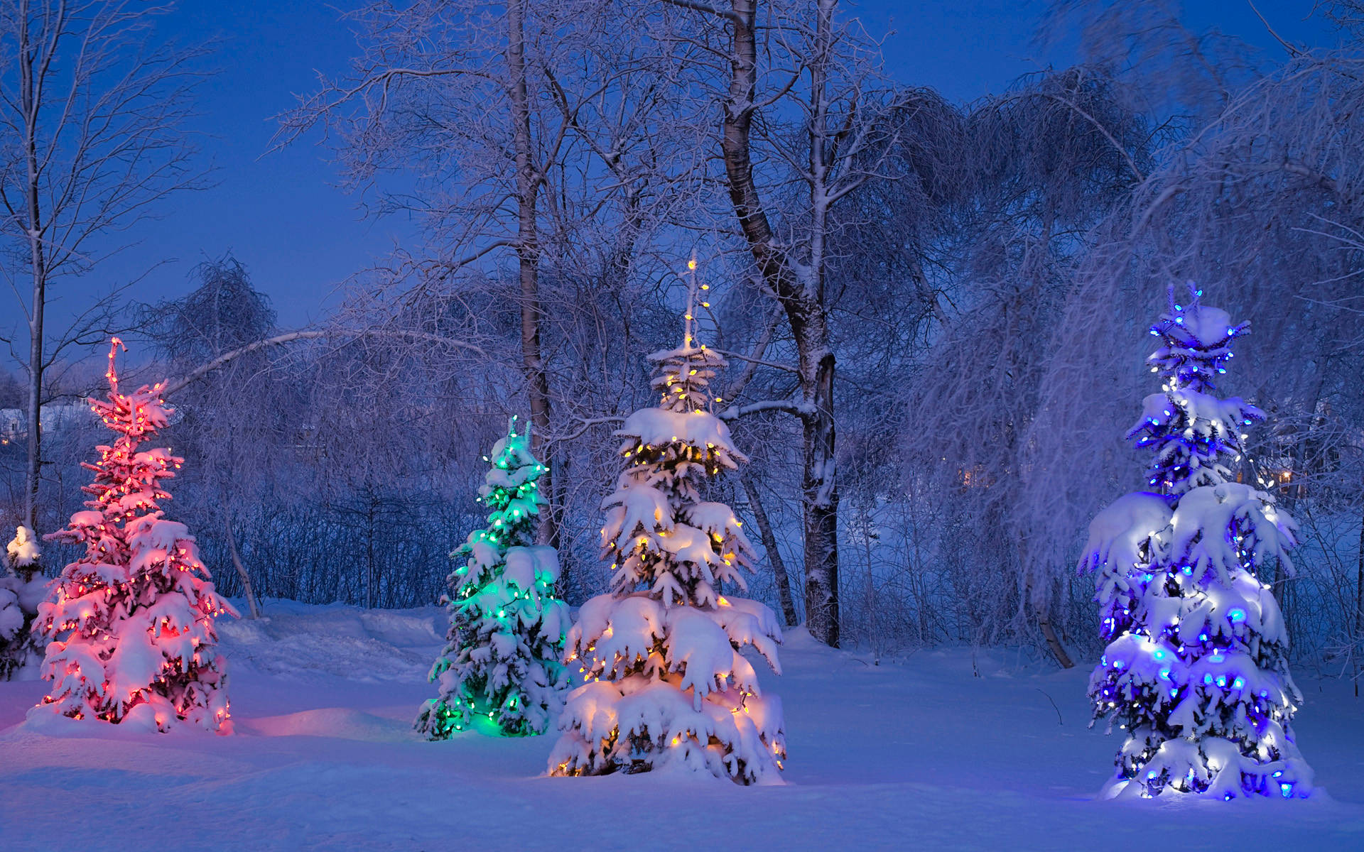 Windows Winter, red lights, green lights, Full HD Desktop Wallpaper