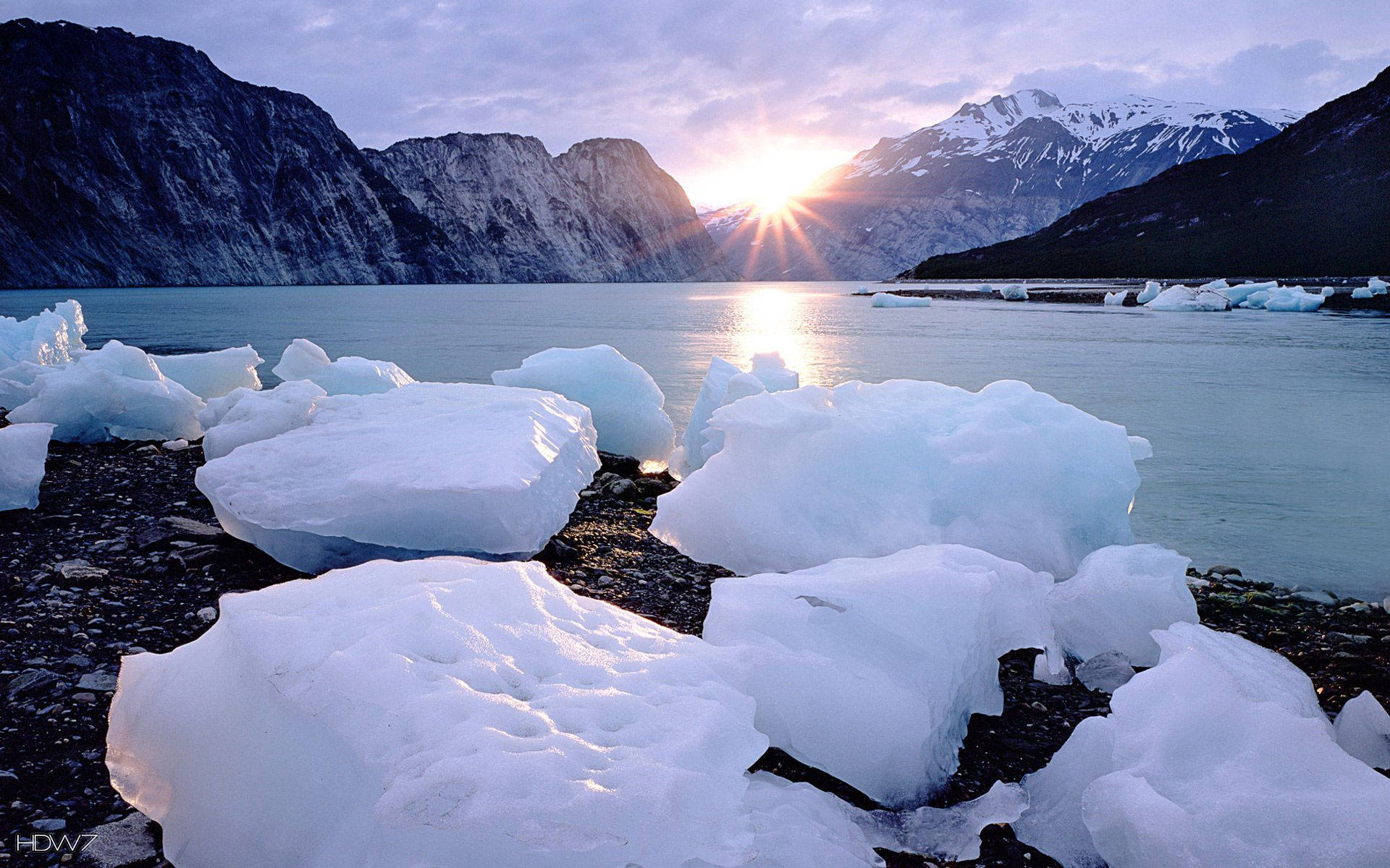 Windows Winter, icy lake, sunset, Full HD Desktop Wallpaper
