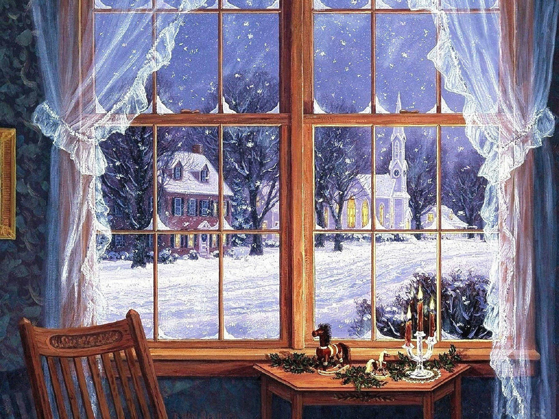 Windows Winter, winter night, warmly lit room, HD Desktop Wallpaper