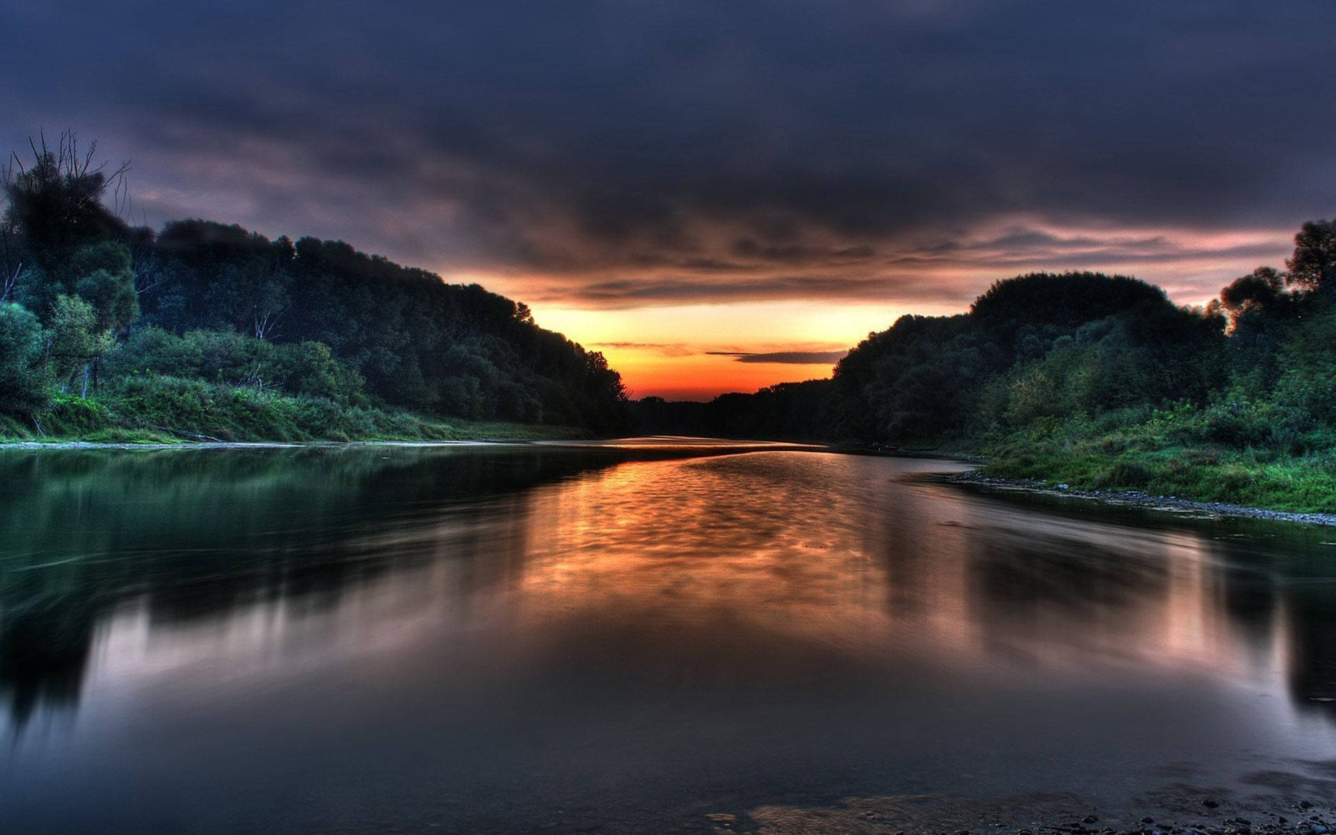 Windows Landscape Theme, sunset, orange, Full HD Desktop Wallpaper