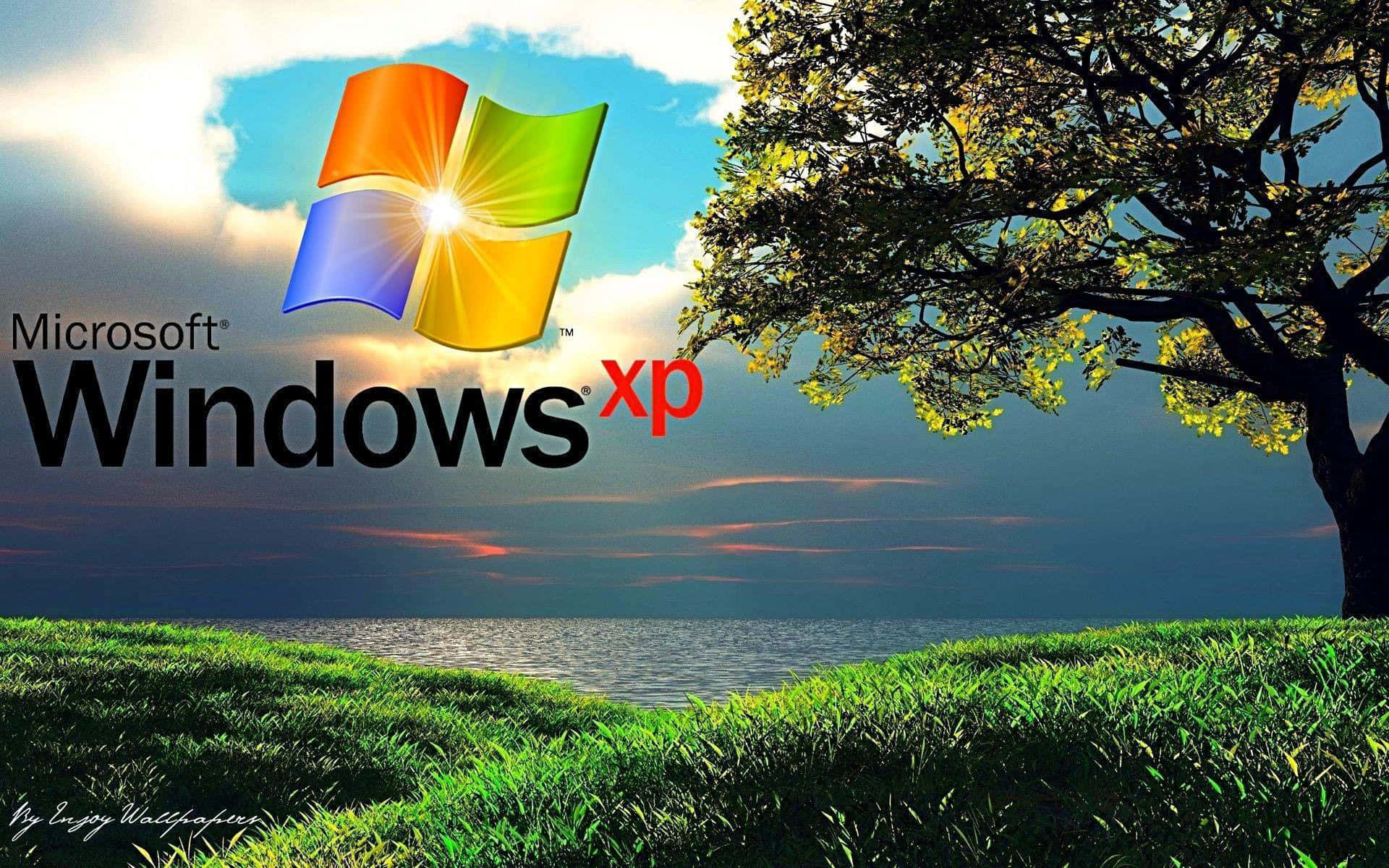 Windows XP Logo, sunburst, serene sunset seascape, Full HD Desktop Wallpaper