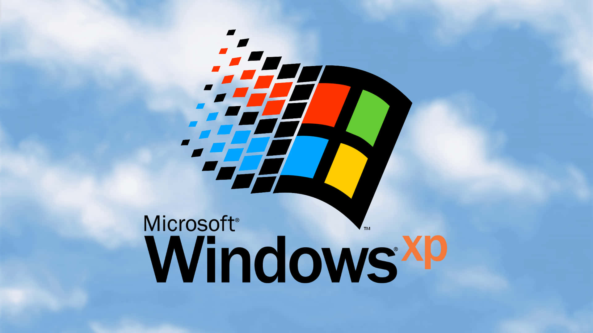 Windows XP Logo, colorful four-pane window design, pixelated trail, Full HD Desktop Wallpaper