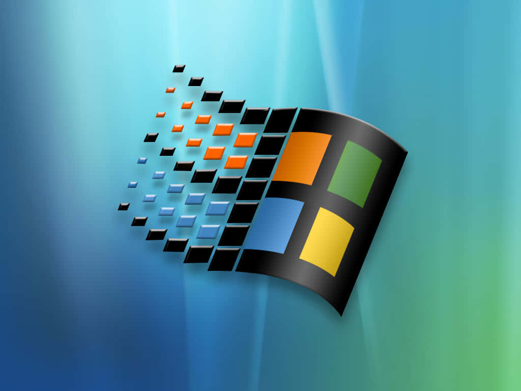 Windows XP Logo, colorful pixelated squares, gradient blue and green background, SD Desktop Wallpaper