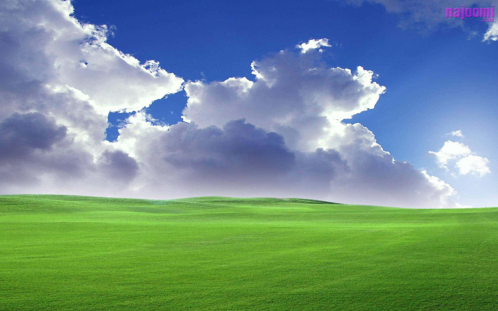 Windows XP Logo, green hills, dramatic sky, Full HD Desktop Wallpaper