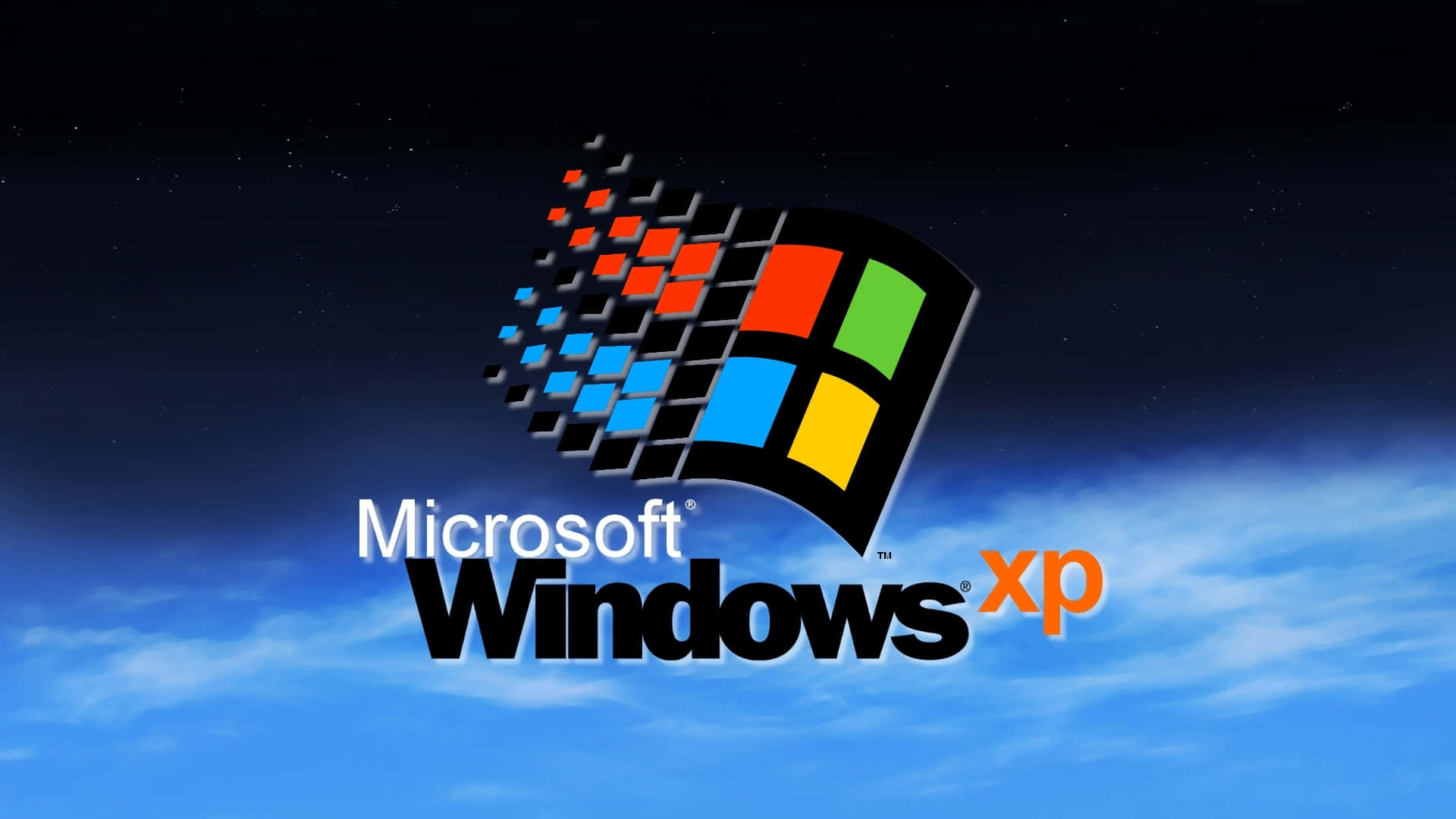 Windows XP Logo, starry night sky, soft blue clouds, Full HD Desktop Wallpaper