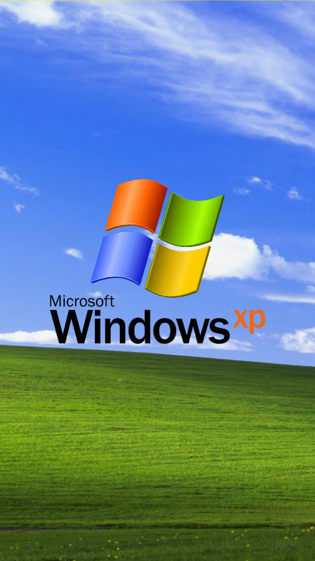 Windows XP Logo, vibrant green field, bright blue sky, Full HD Phone Wallpaper