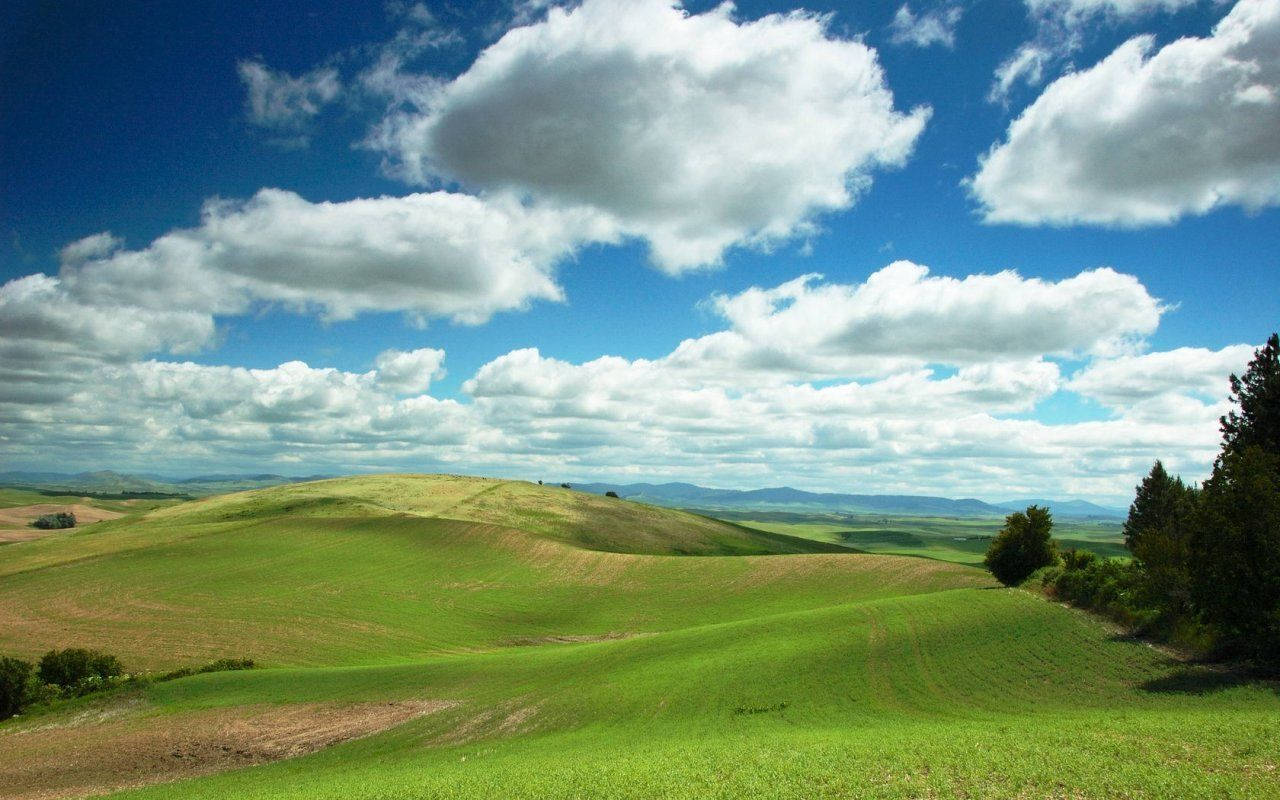 Windows XP, green hills, vibrant blue sky, HD Desktop Wallpaper