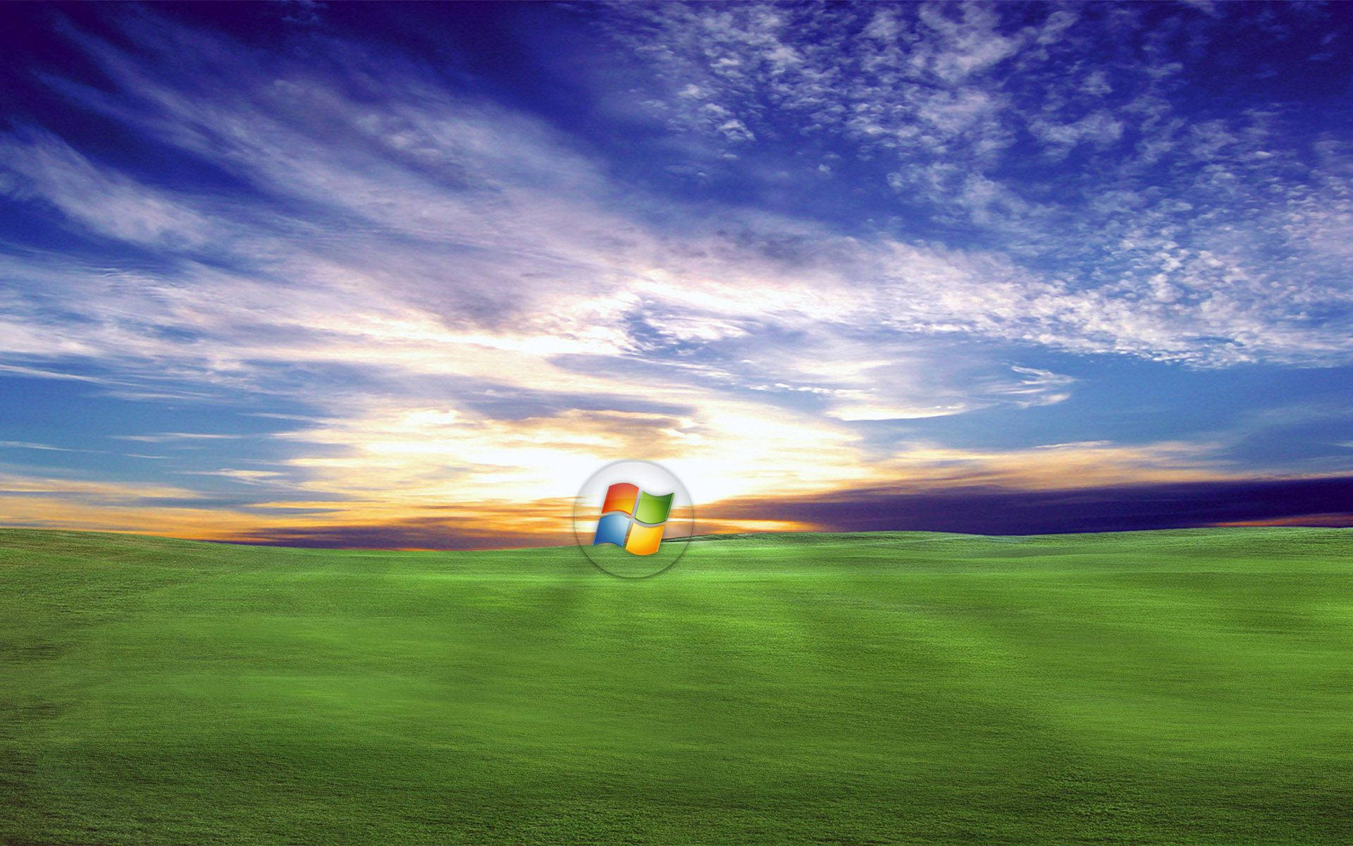 Windows XP, Windows logo, green field, Full HD Desktop Wallpaper